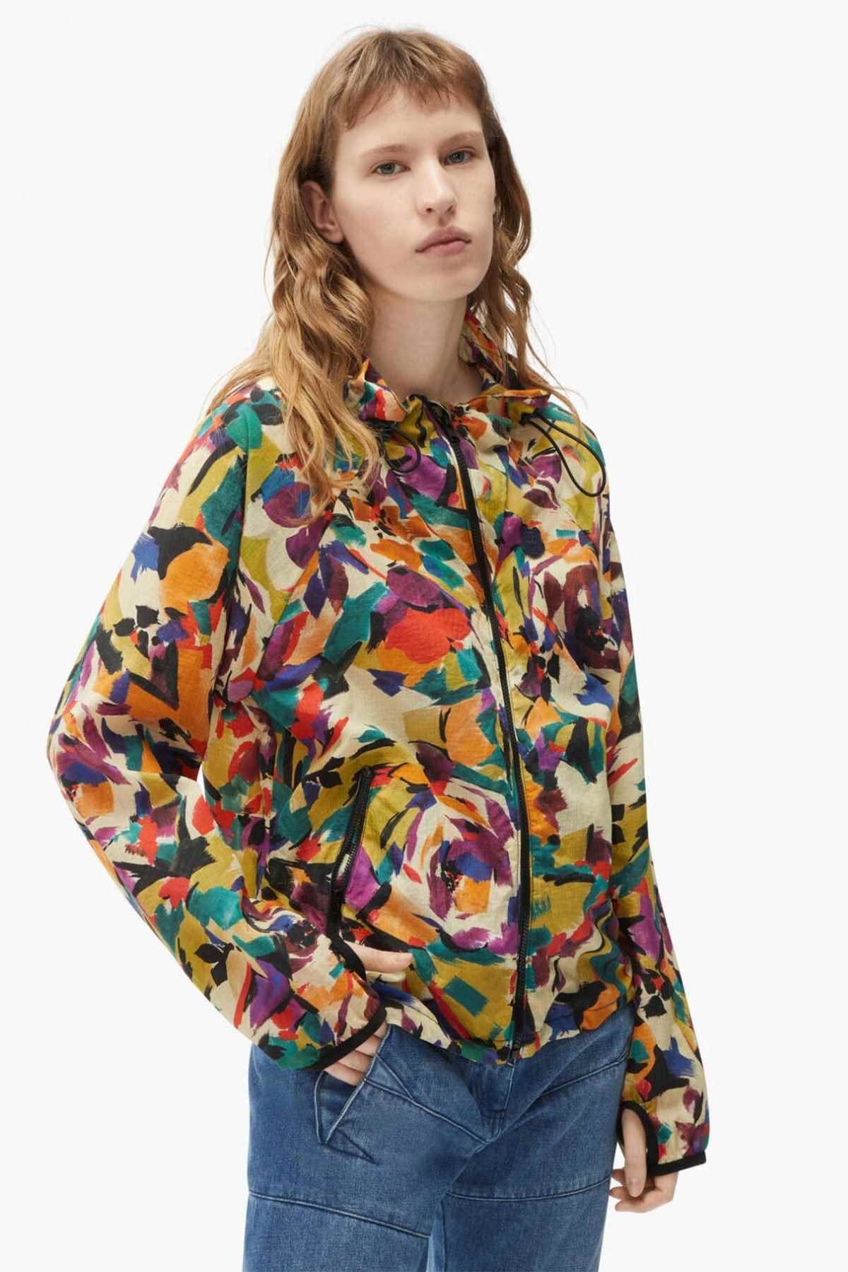 Kenzo Renkli Desenli Kapüşonlu Rüzgarlık Mont