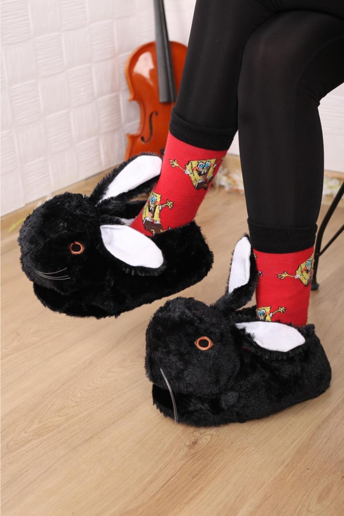 NOVİNS Kadın Tavşan Figürlü Peluş Panduf