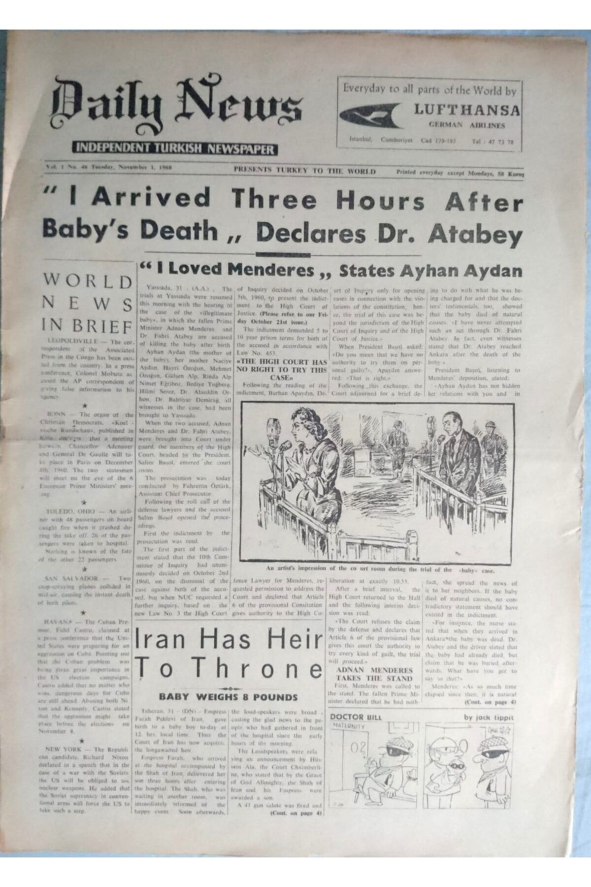 Turkish Daily News Daıly News (ingilizce) - Günlük Gazete (november 1, 1960)
