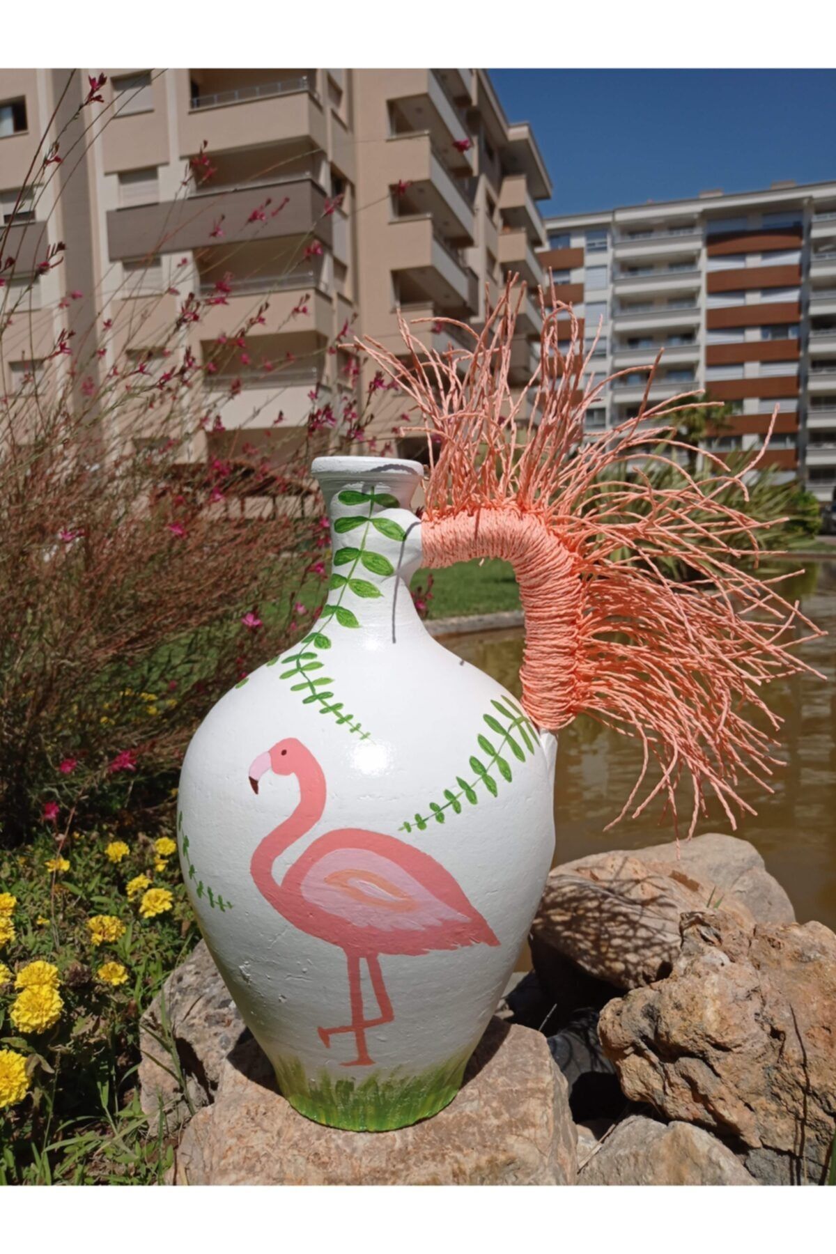 BilgeCe hoMe Flamingo El Yapımı Doğal Organik Dekoratif Testi