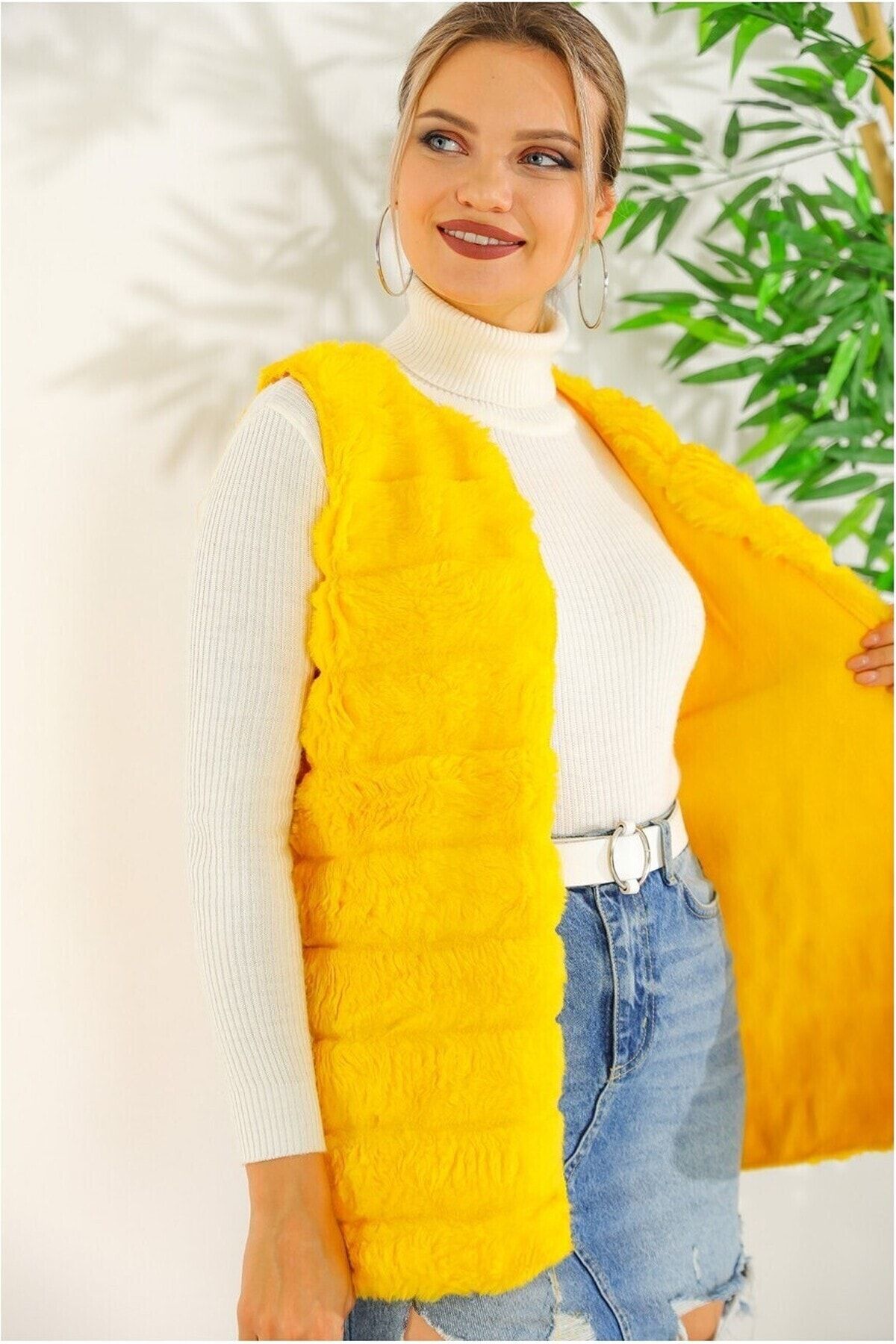 Yellow faux fur hotsell vest