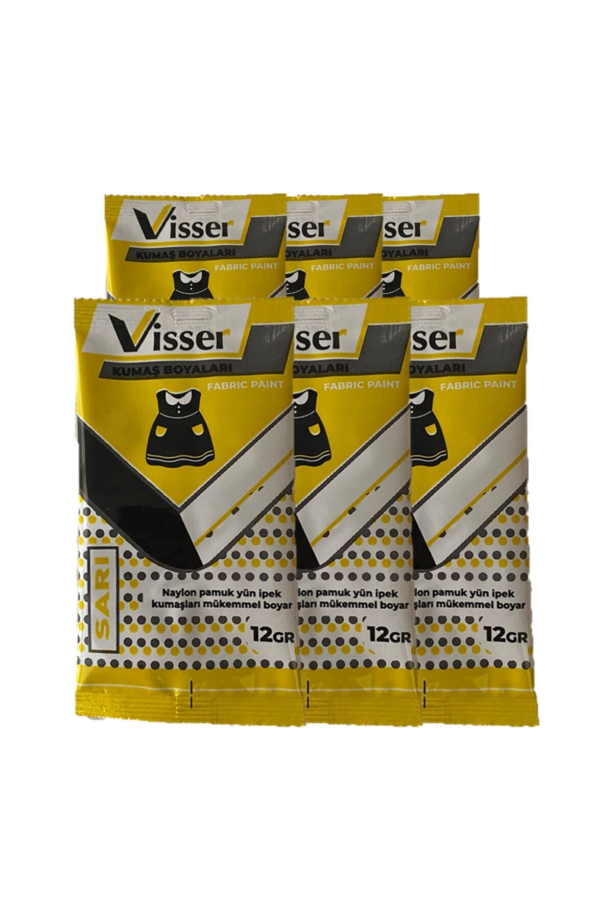 Göktürk Ticaret 6 Adet Visser Toz Kumaş Boyası Sarı 12gr Kot Pantolon Gömlek T-shirt Boyama