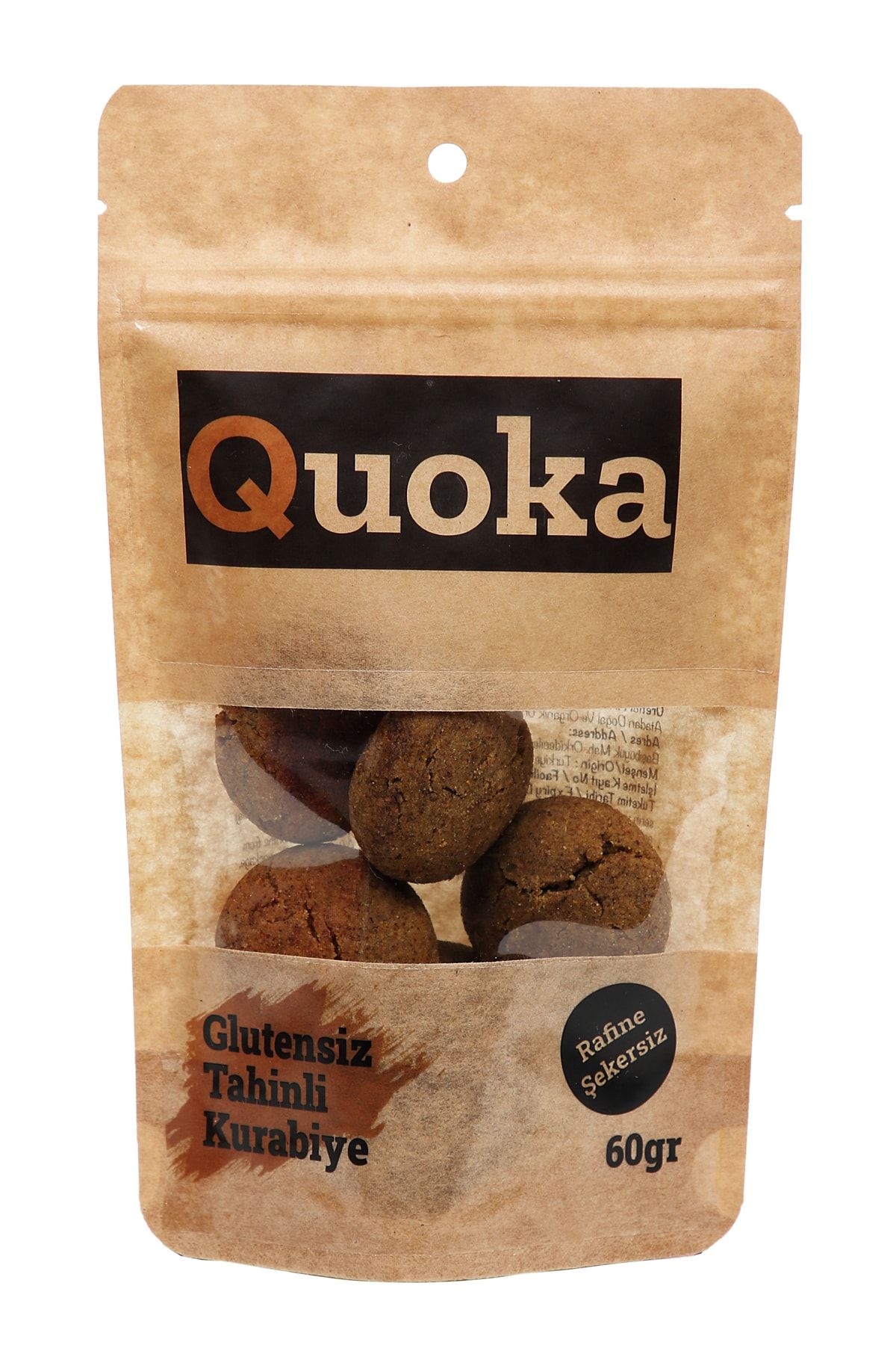 QUOKA Glutensiz, Rafine Şekersiz, Tahinli Kurabiye 1 Paket X 60gr