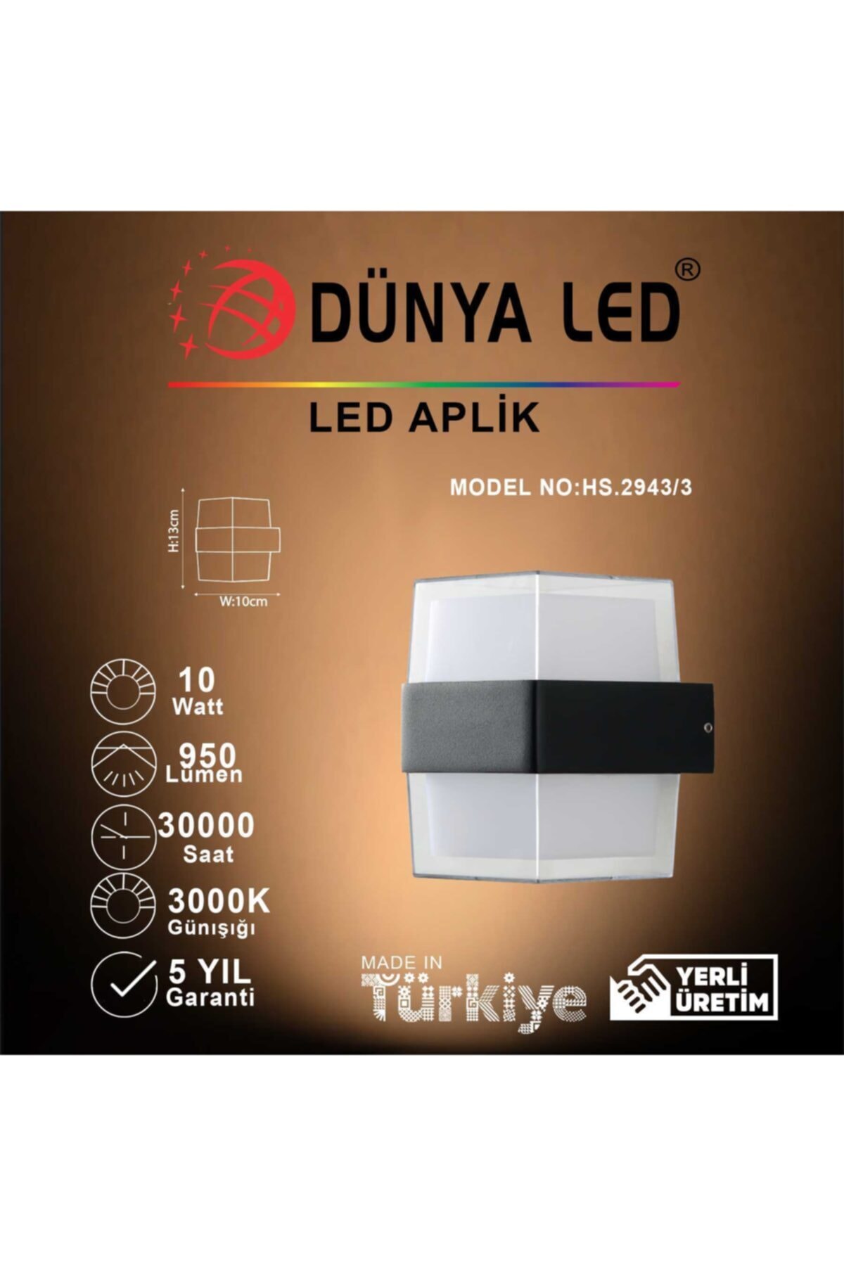 DÜNYA LED Hs.2943/3 10w Dış Mekan Bahçe Aydınlatma 3000k Gün Işığı