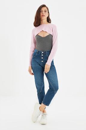 TRENDYOLMİLLA Mavi Dikiş Detaylı Yüksek Bel Mom Jeans TWOAW22JE0757