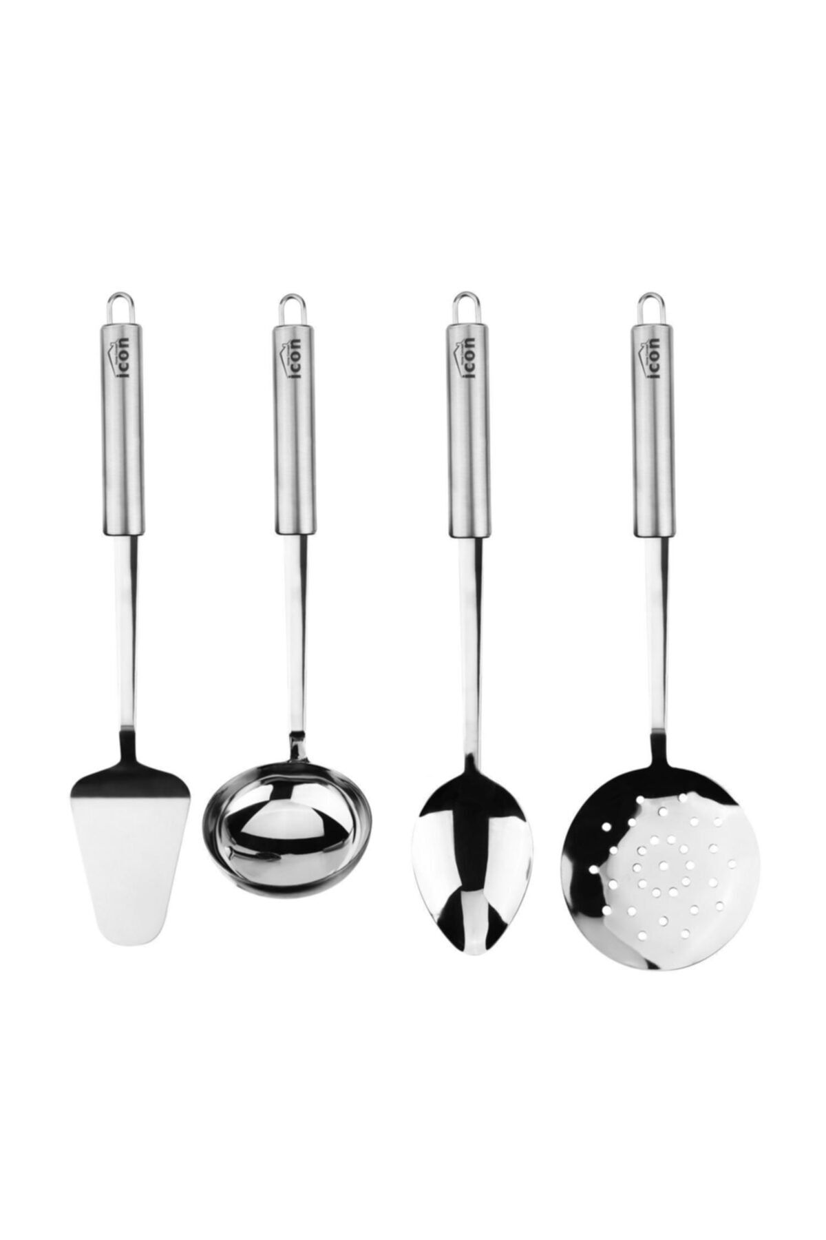 Icon Spatula Kepçe Servis Kaşığı Kevgir 4'lü Metal Set