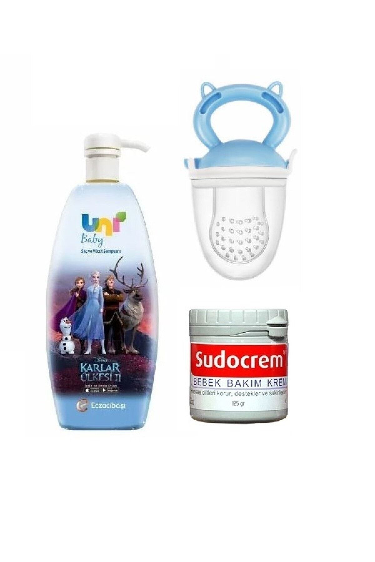 Uni Baby Karlar Ülkesi Frozen Şampuan 700 ml+Bebek Bakım Kremi 125 gr+Meyve Süzgeci Mavi