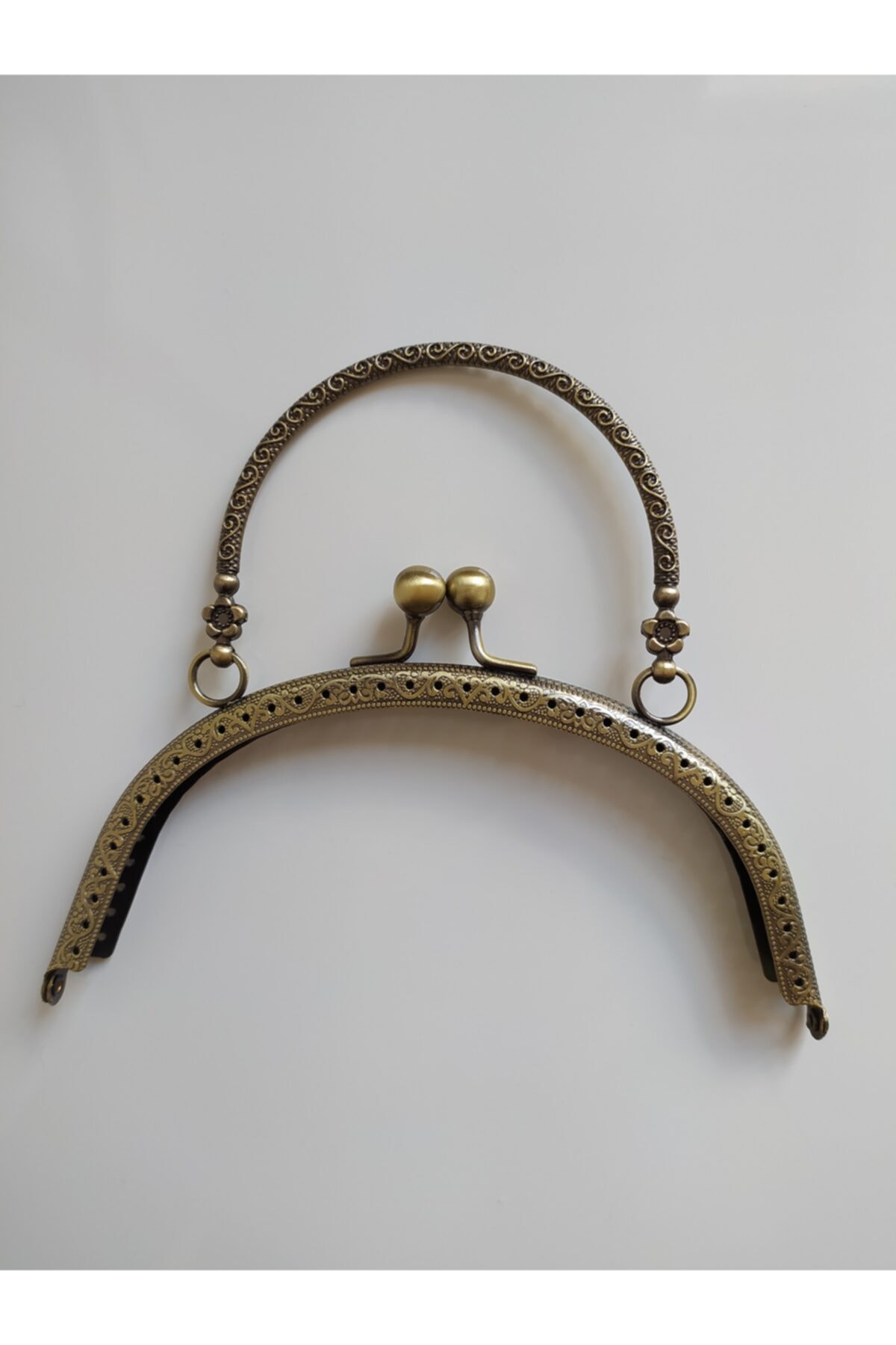 HyL Center Oval Çanta Bursu Inci Desenli Kulplu Antik Yeşil 16 Cm