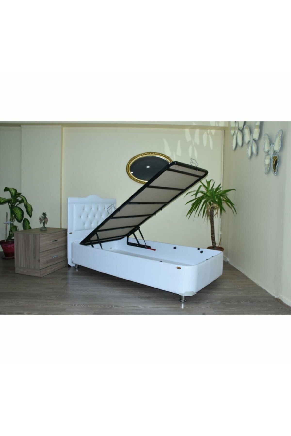 BENGİ TİCARET Suni Deri Beyaz Silinebilir Kumaş Baza Başlık Metal Transmisyon 90*190 Cm Iskelet Itinalı Paketleme