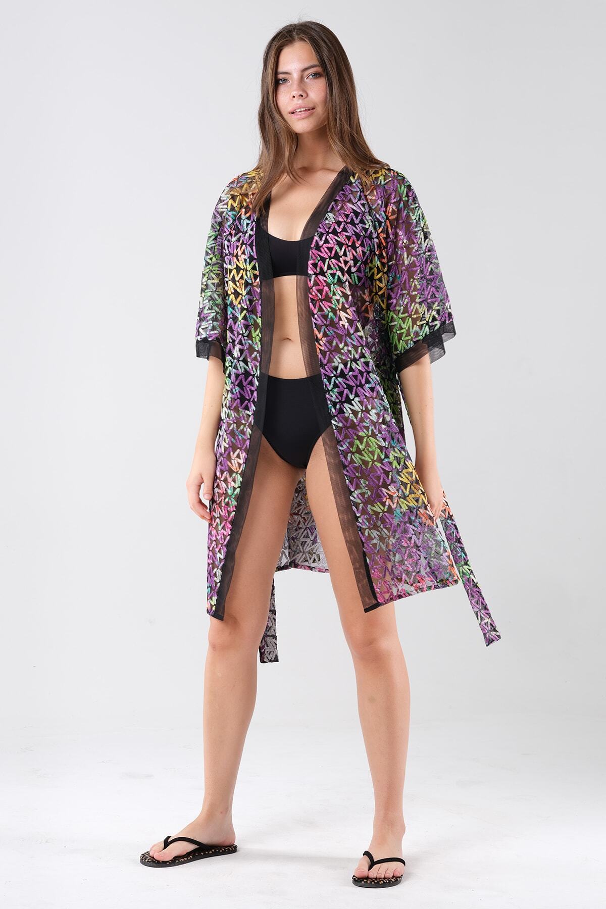 VALERIA Polyester Nakışlı Pardus Kimono