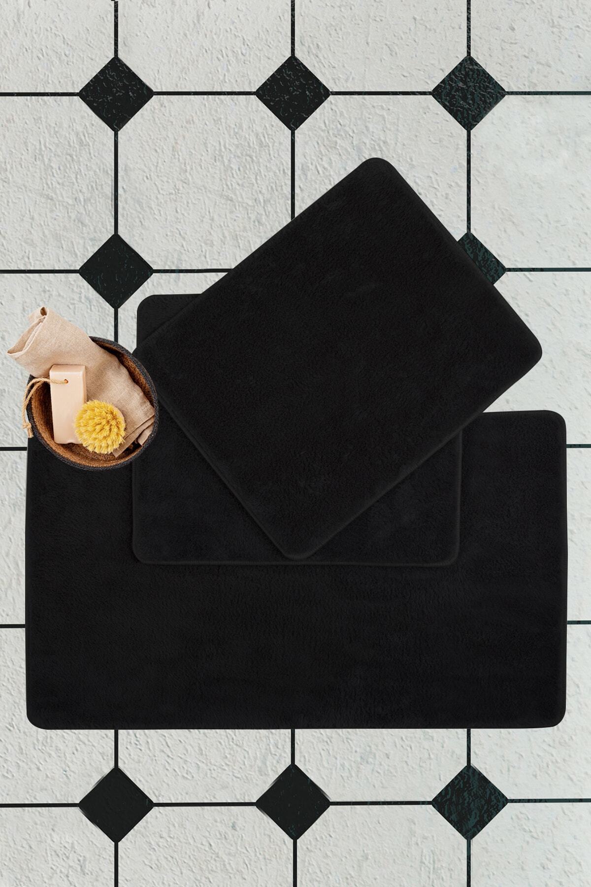 Chilai Home Plush Siyah Banyo Halısı 3 Lu Set