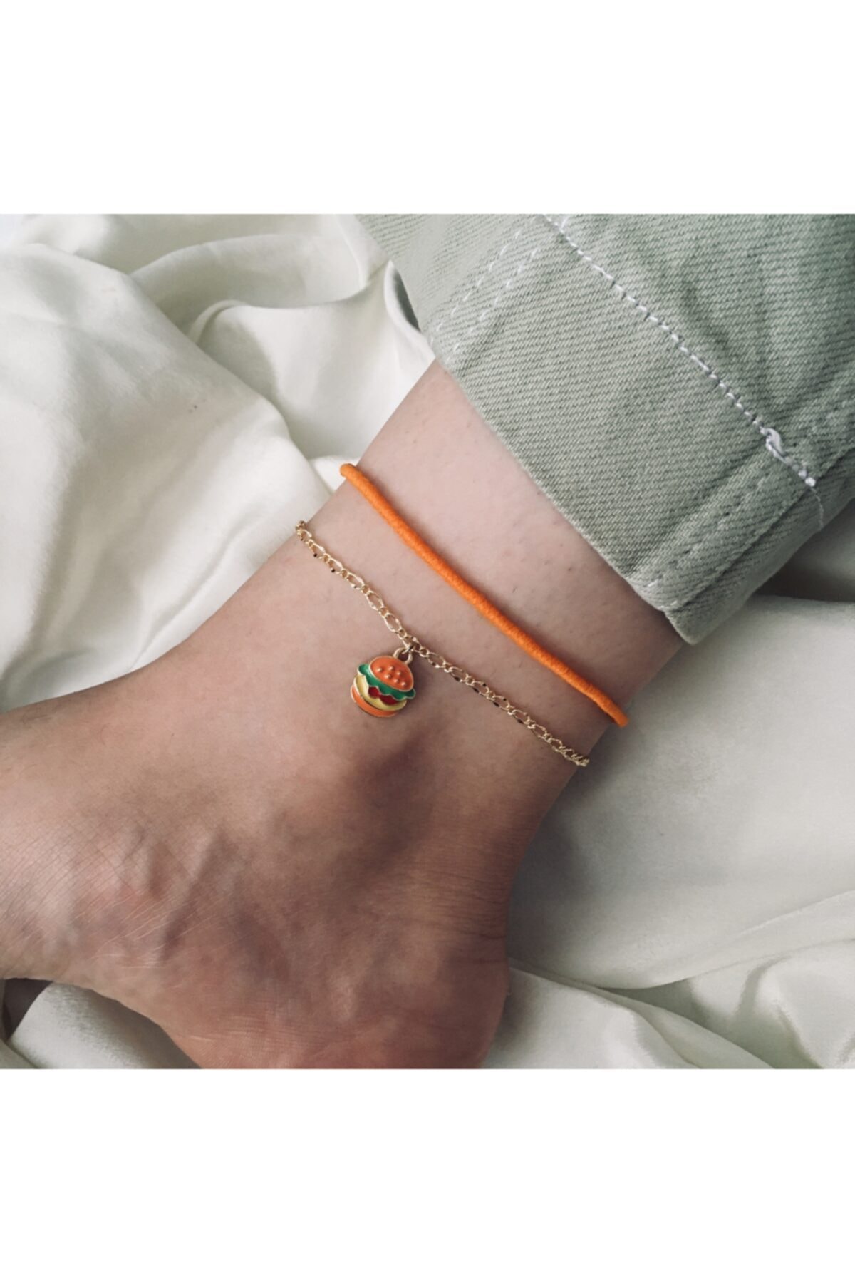 PEARL BEADS Turuncu Ip & Burger Zincir Halhal Set