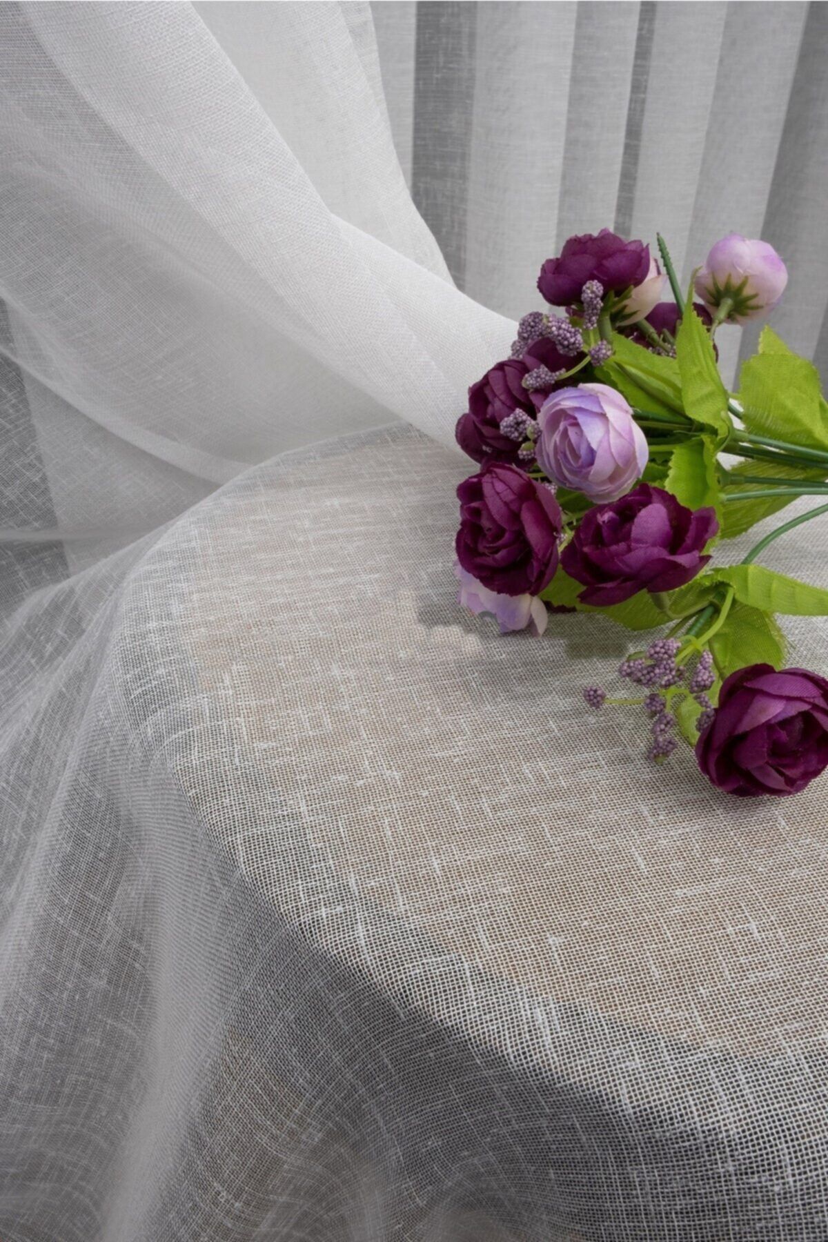 perfect curtain Ekru Natural Keten Tül Perde, Pilesiz Düz Dikiş 1.kalite