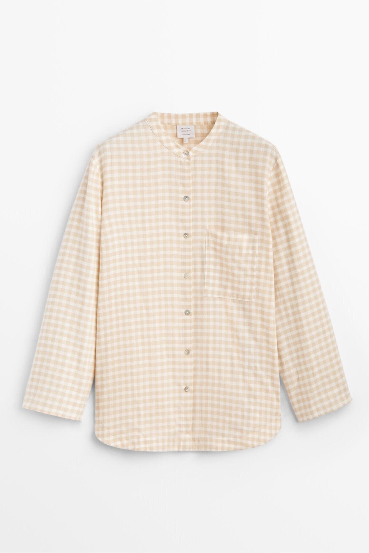 Massimo Dutti Kadın Pötikareli Pamuklu Pijama Gömlek 05170999