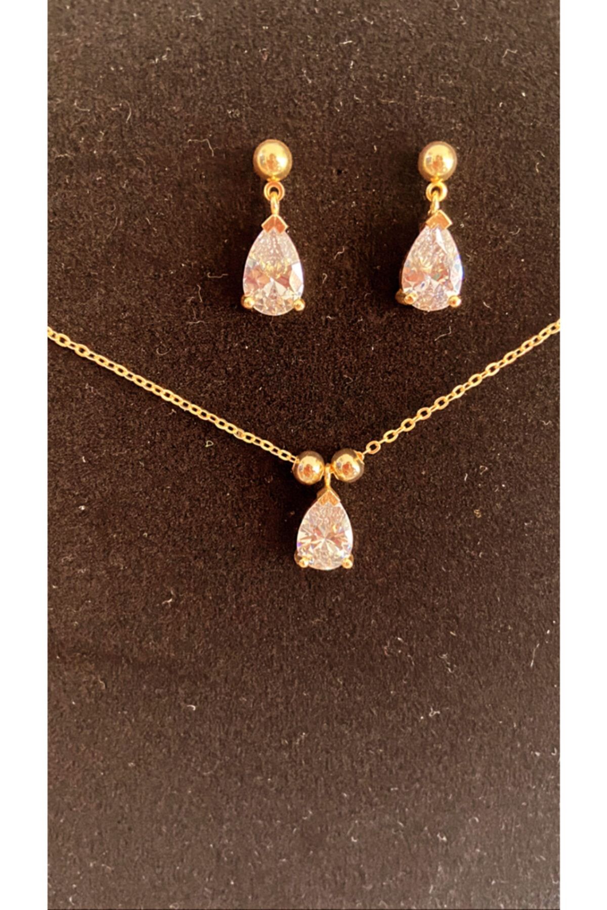 Gigi Jewelleryy Kadın Altın Kaplama Zirkon Taşlı Kolye Küpe Set