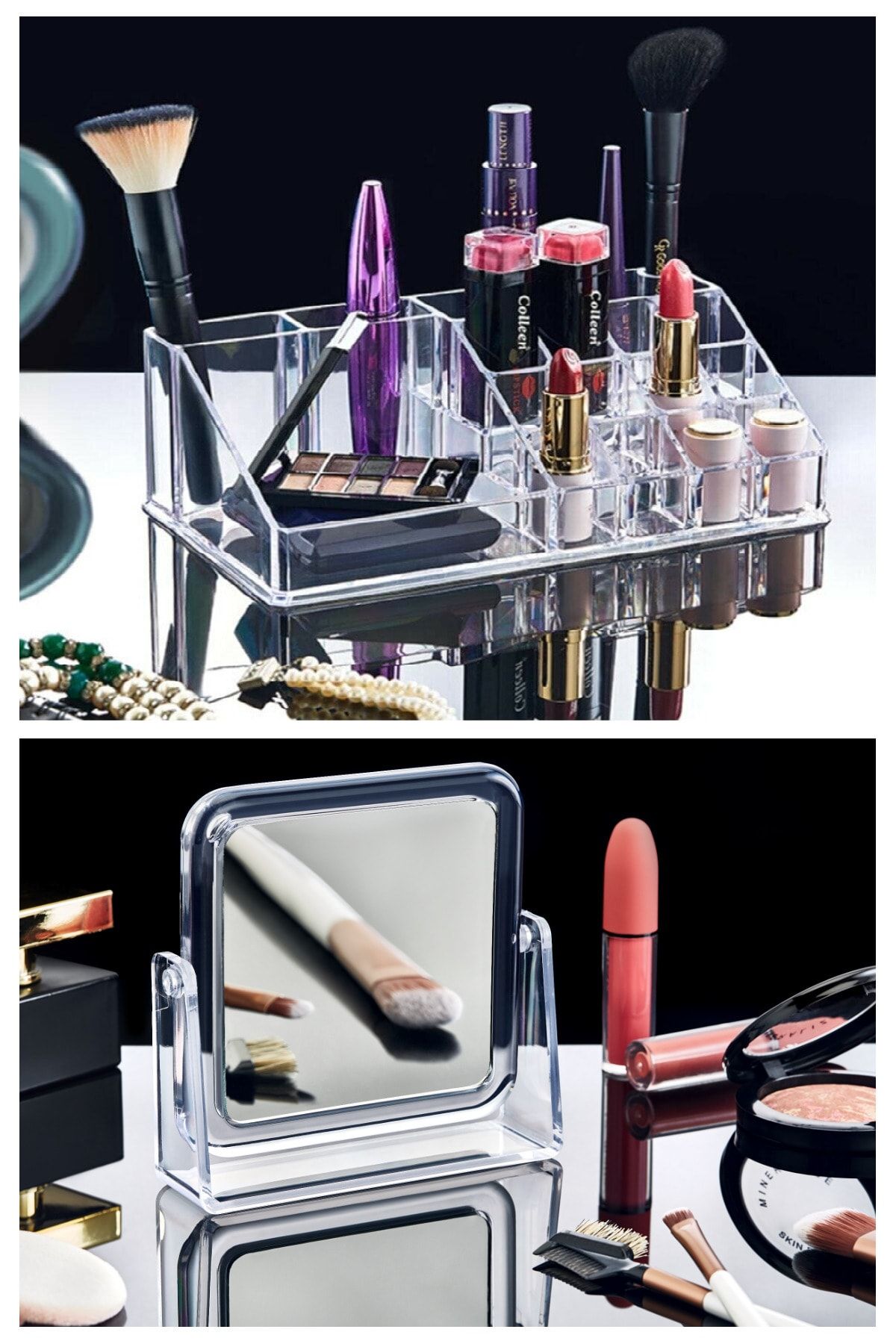 intekhome Makyaj Organizer Düzenleyici ve Makyaj Aynası 2'li Set