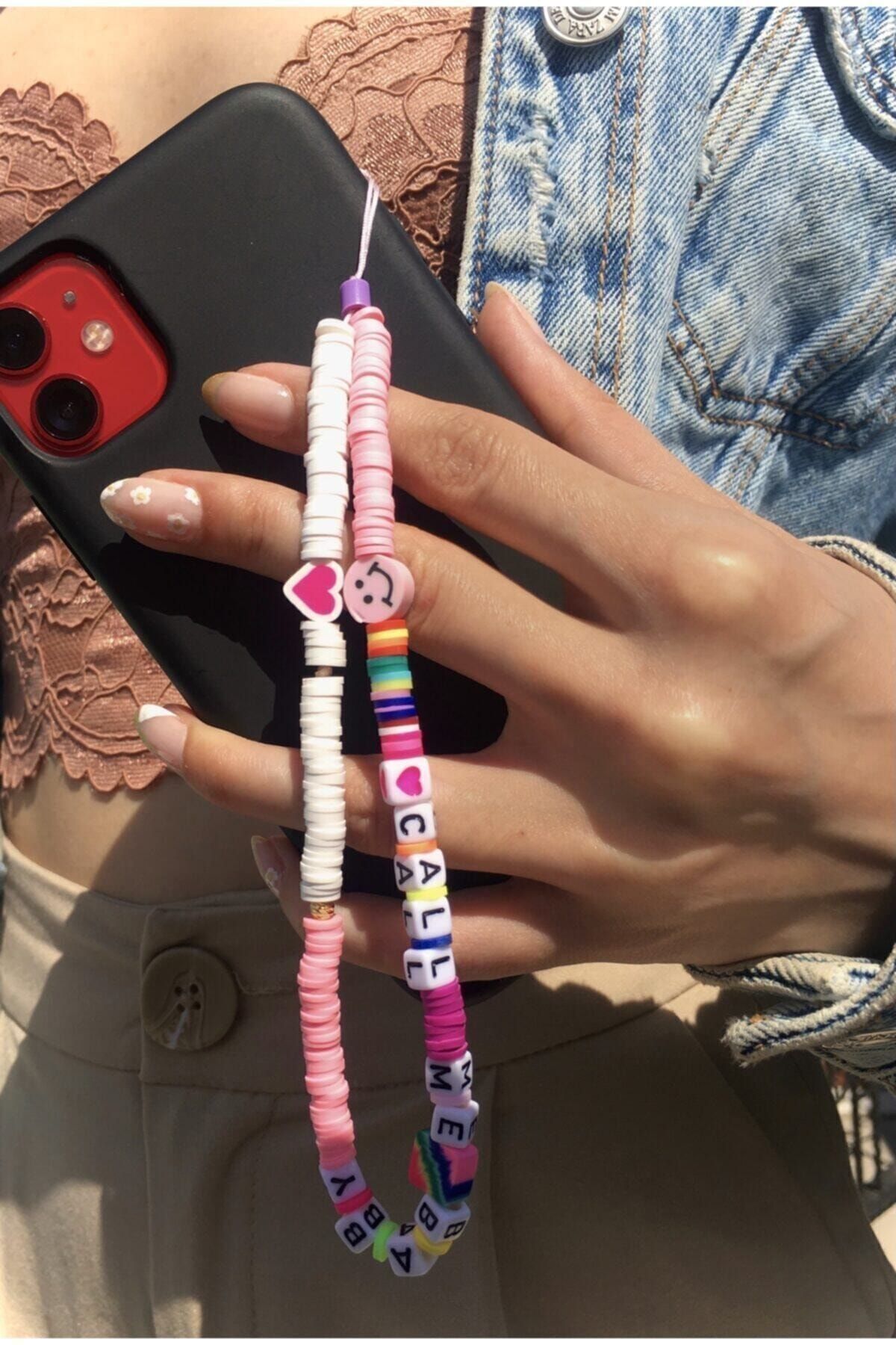 binore Renkli Call Me Baby Sloganlı  Uyumlu Telefon Charmı Renkli Fimo