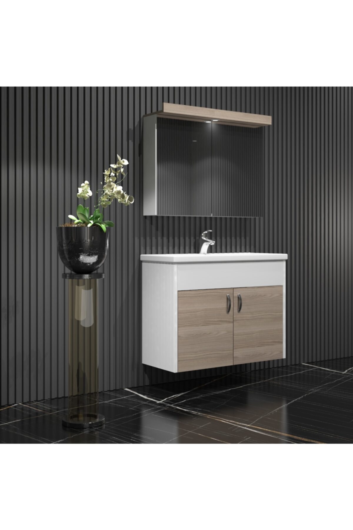 ÖZCEDEN Çiğdem Banyo Dolabı Takımı 65 cm Kapaklar Cordoba Renkli