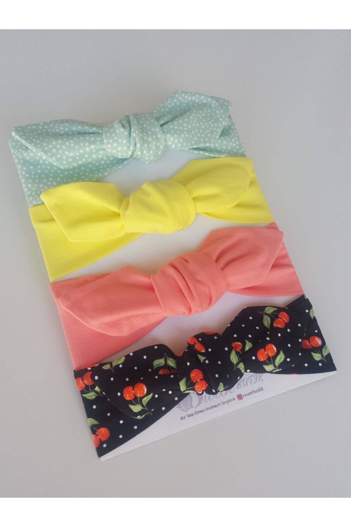 swan butik Kız Çocuk Bebek Bandana Toka Seti 4'lü Şeftali, Sarı, Mint Ve Kirazlı