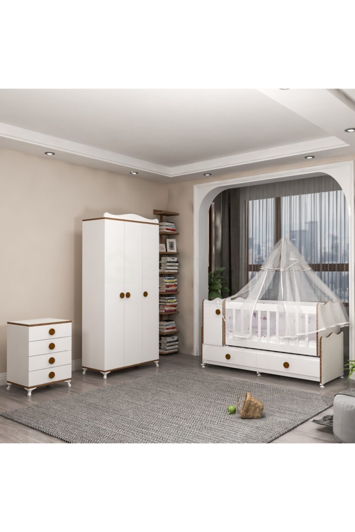Garaj Home Pırlanta Yıldız 3 Kapaklı Bebek Odası Takımı Sümela - Yatak Ve Uyku Seti Kombinli Uyku Seti Beyaz