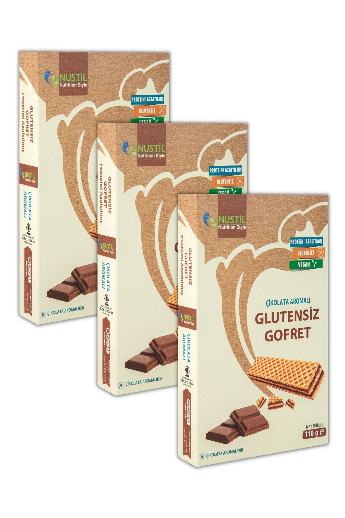 Nustil Nutrition Style Glutensiz Çikolata Aromalı Gofret 110g (3 Adet)
