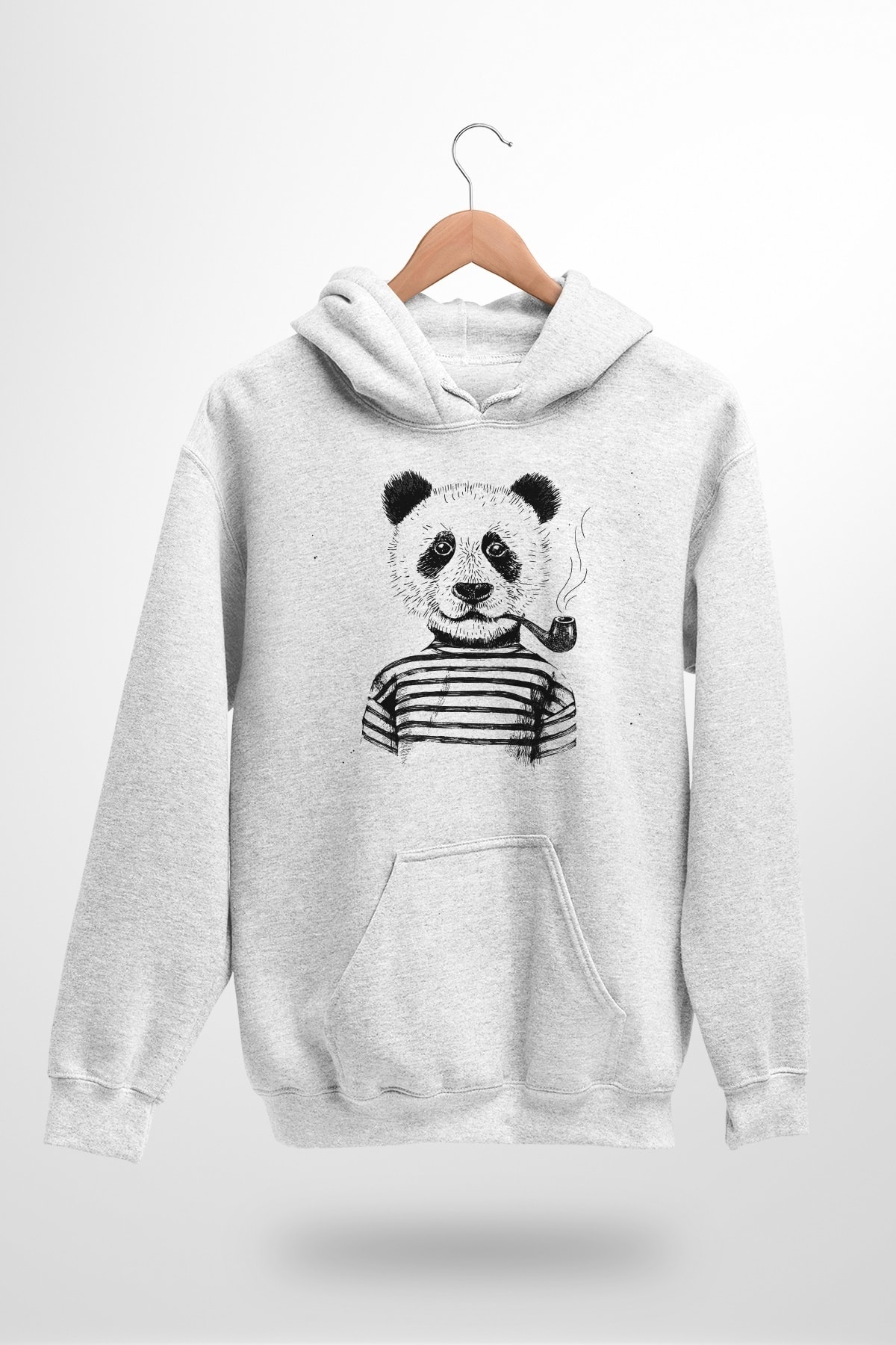 Reyondrop Panda Baskılı Beyaz Hoodie