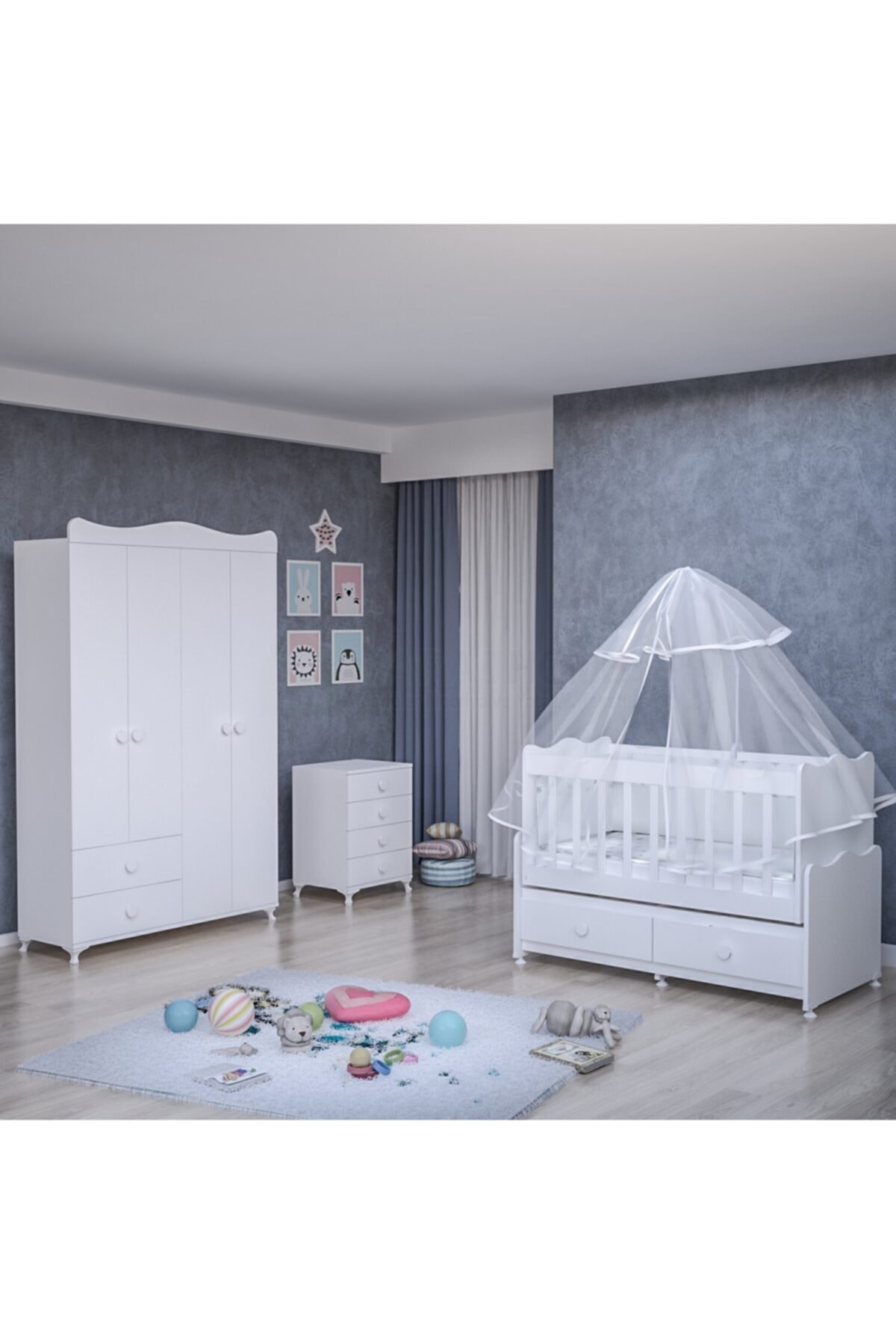 Garaj Home Elegant Yıldız 4 Kapaklı Bebek Odası Takımı - Yatak Ve Uyku Seti Kombinli Uyku Seti Pembe