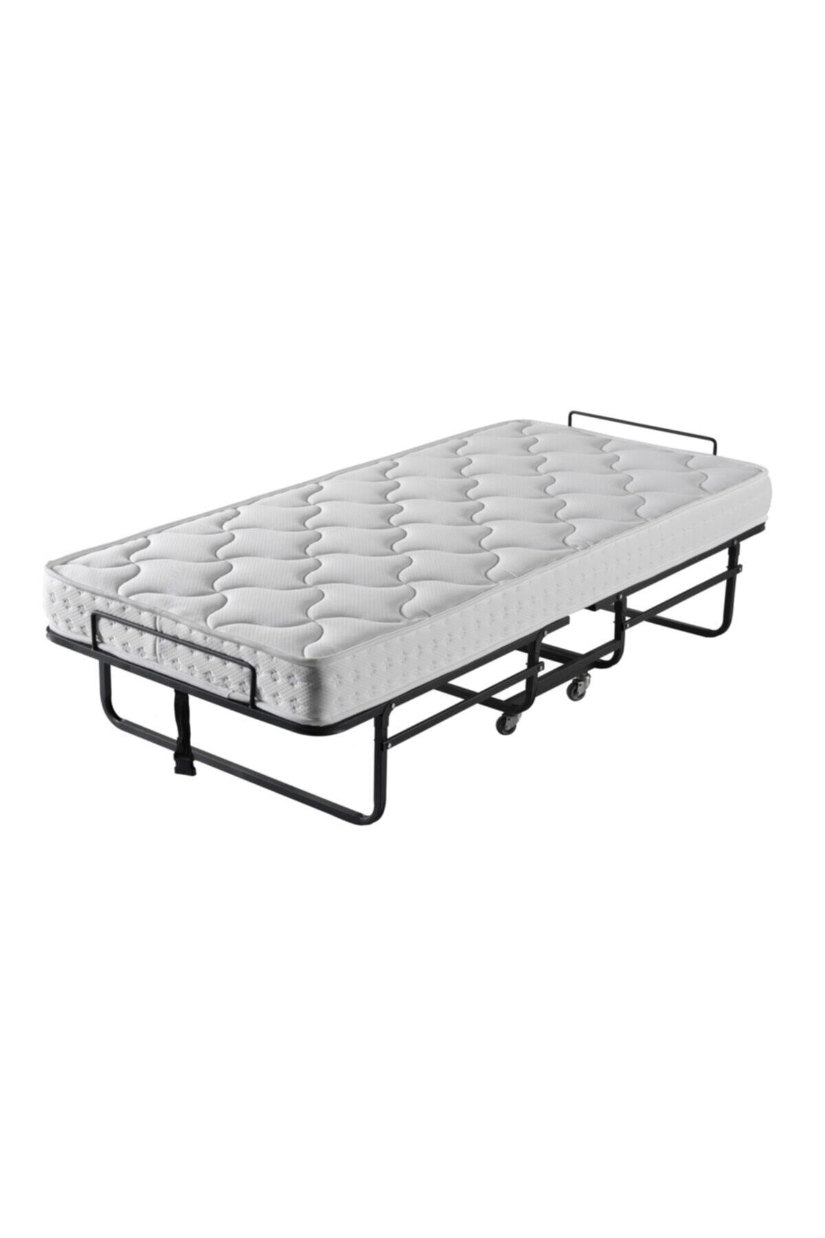 ASTRA BEDDİNG Astra Jupiter Katlanır Karyola Metal Portatif Konforlu Sağlam Katlanır Karyola 80x190 + Yatak
