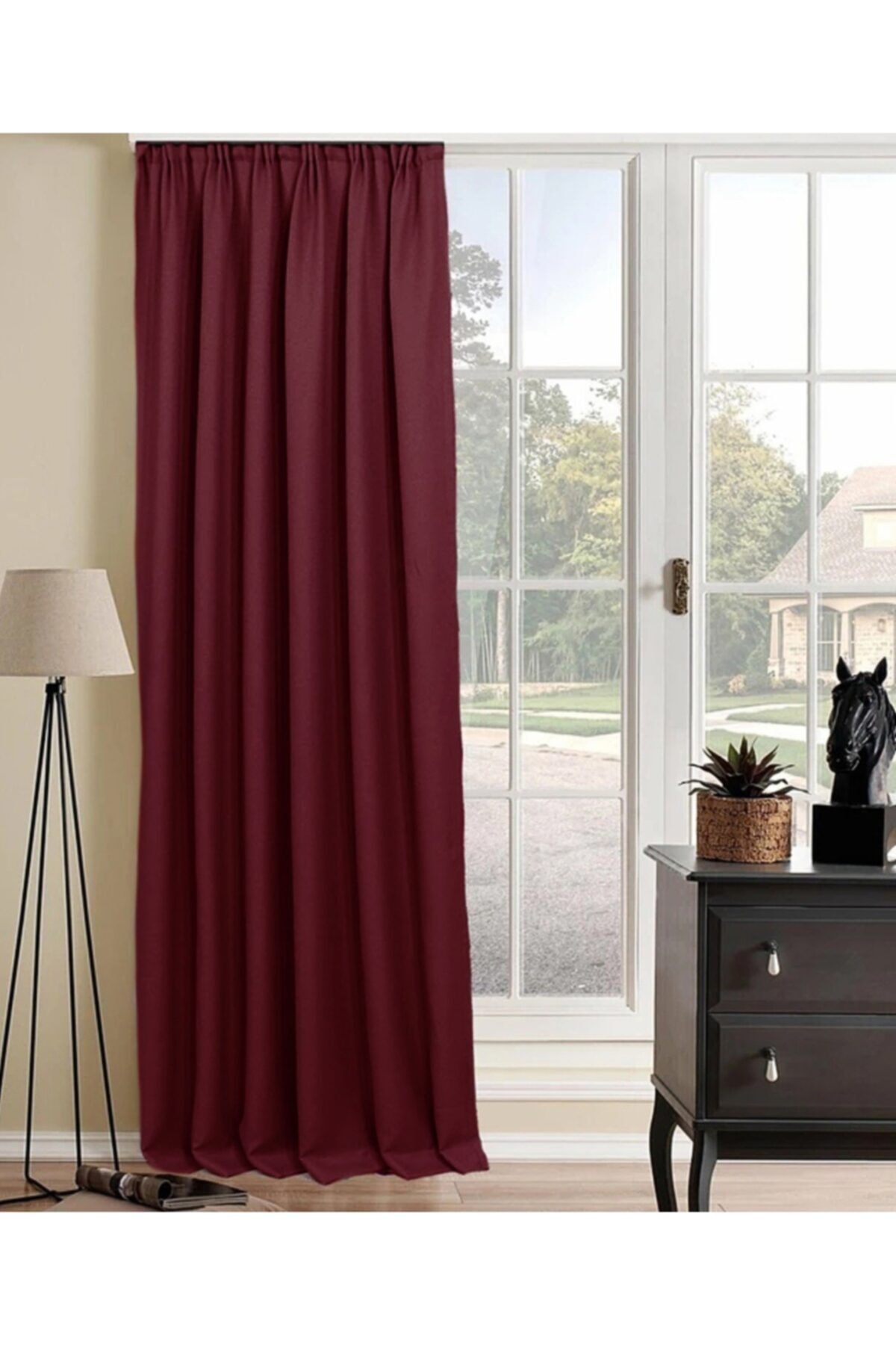 Şenay Perde Tek Kanat Bordo Fon Perde Düz Dikim