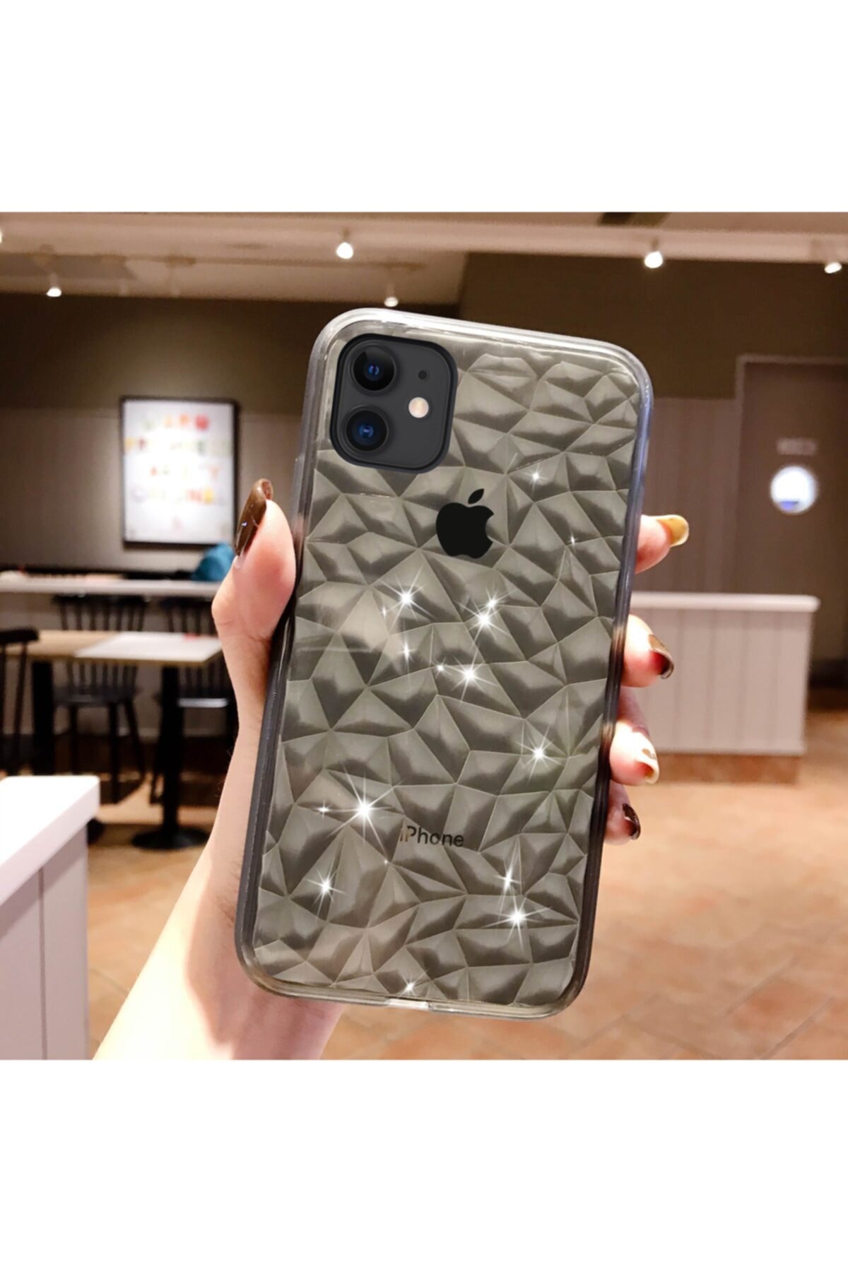 Go Aksesuar Phone 12 (6,1) / 12 Pro (6,1) Uyumlu 3d Dokulu Siyah Renkli Piramit Desen Kılıf