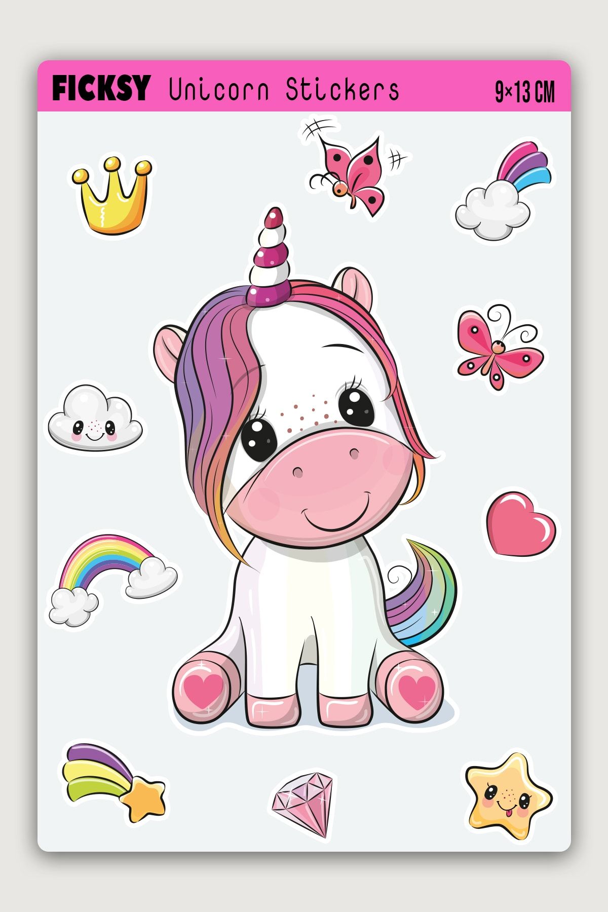 Ficksy Unicorn Tek Boynuzlu At Sticker Seti - 11 Adet Etiket Çıkartma