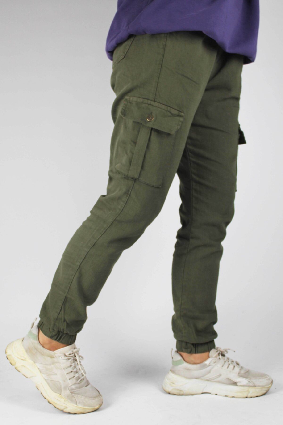 GUESPO Unisex Haki Beli Lastikli Kargo Pantolon