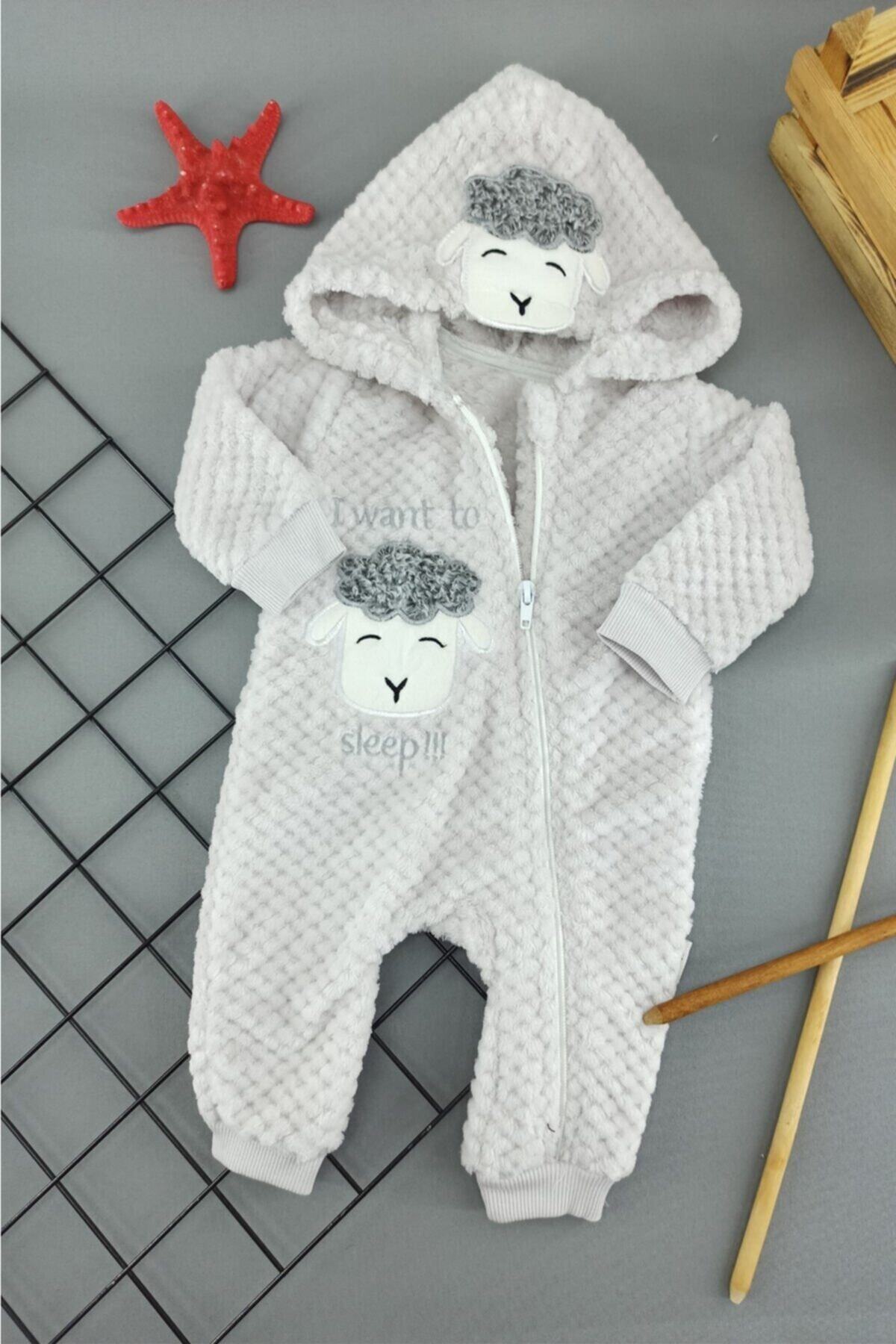 ALİSS BABY Gri Welsoft Kuzu Desen Bebek Astronot Tulum