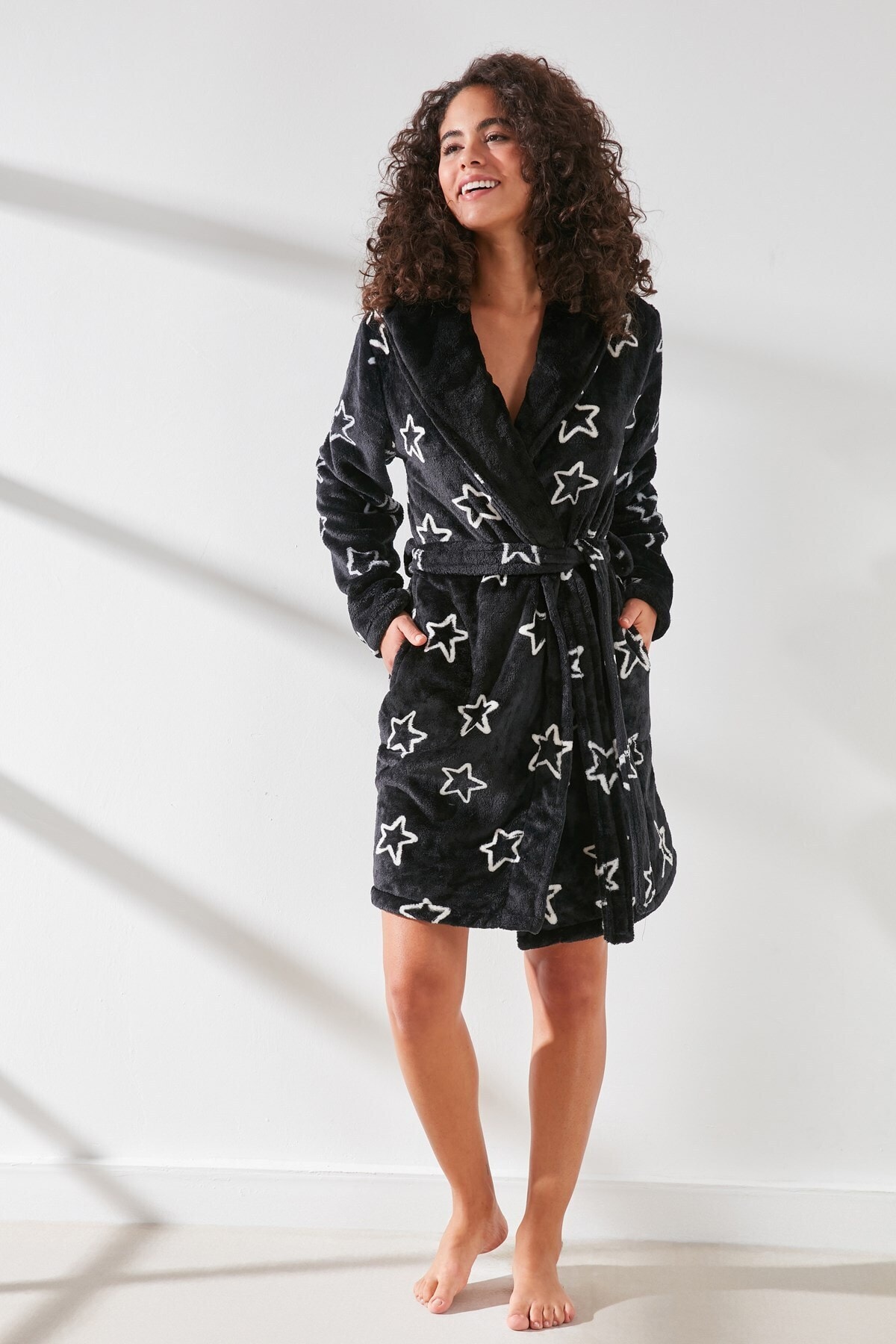 C&City Kadın Kapüşonlu Welsoft Sabahlık 1030570061 Siyah