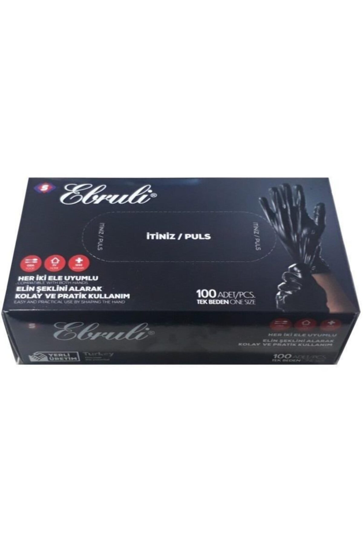 Ebruli Pudrasız Siyah Hijyenik Eldiven 1 Kutu 100 Adet
