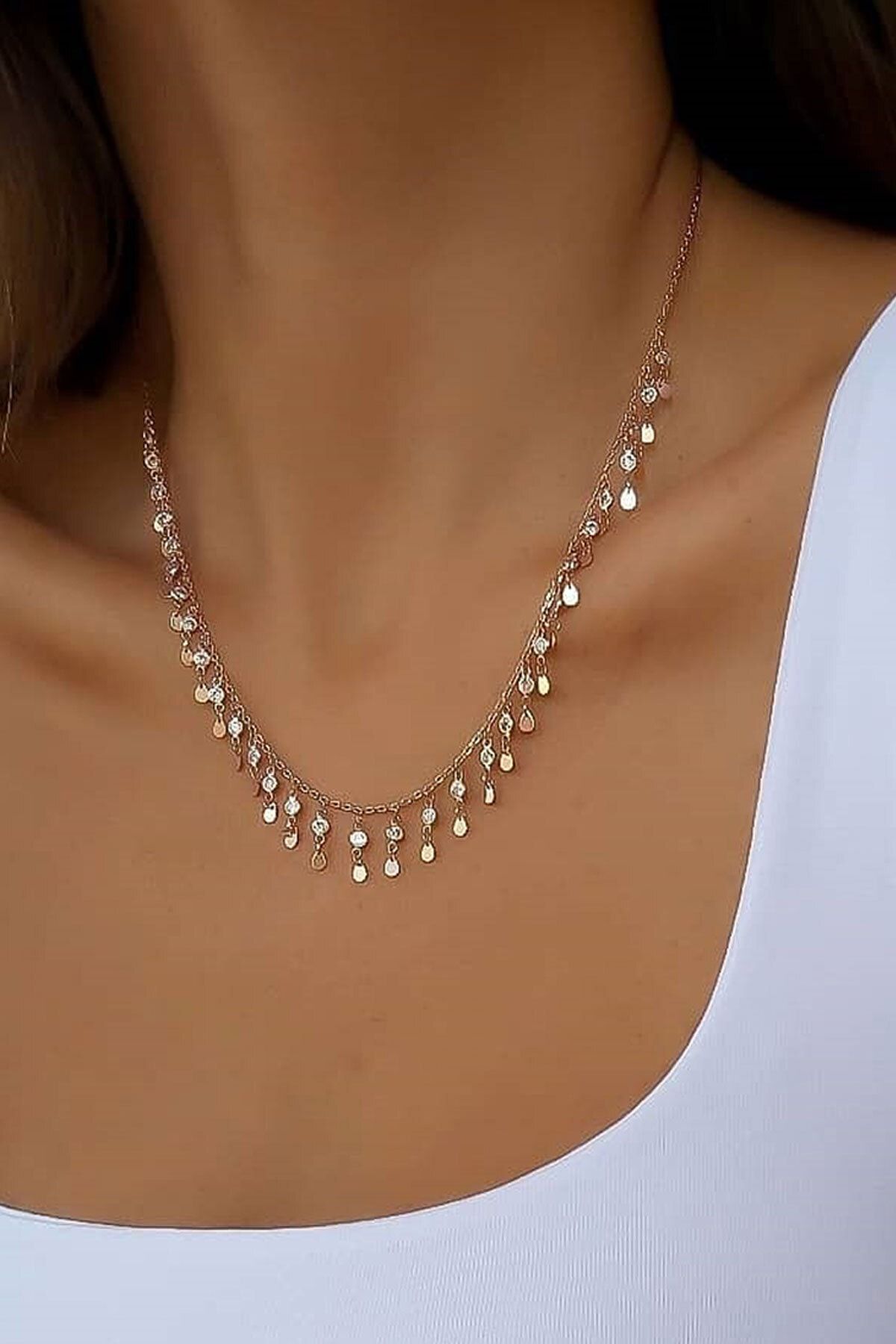 Elika Silver Kadın Taşlı Pul Model 925 Ayar Gümüş Kolye