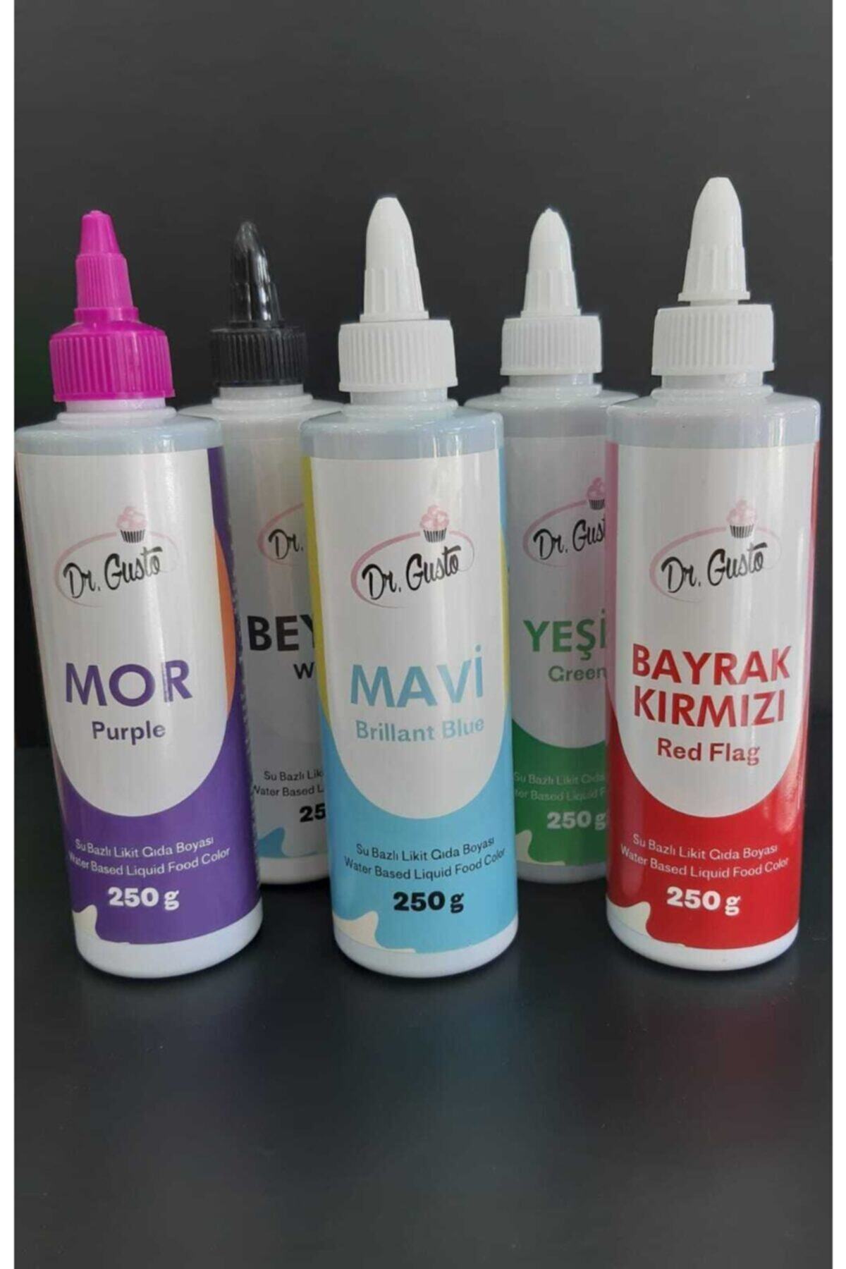 Dr. Gusto Dr Gusto Su Bazlı Likit Boya 5 Li Set Mor/beyaz/kahve/bayrak Kırmızı/yeşil 250 Gr