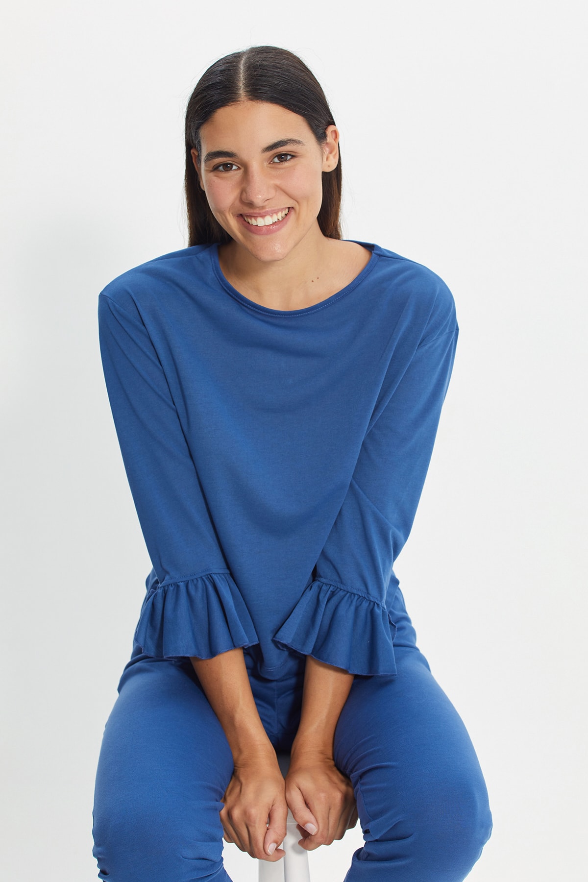 TRENDYOLMİLLA Mavi Örme Pijama Takımı THMAW22PT0535