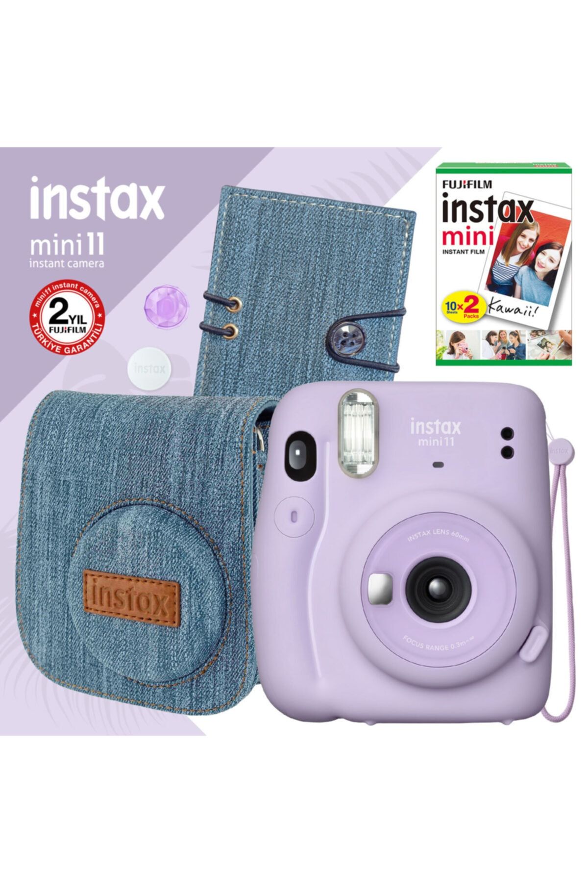 Fujifilm Instax Mini 11 Lila Fotoğraf Makinesi Ve Jean Aksesuarlı Hediye Seti 1