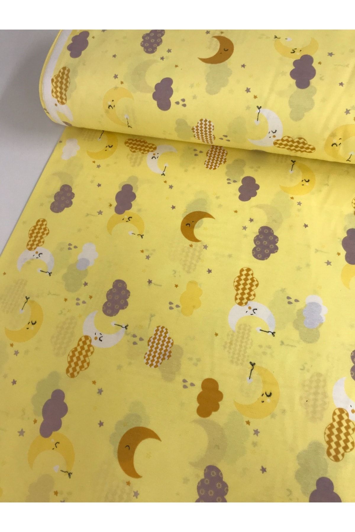Bebek Özel Pamuklu Bebek Çocuk Lastikli Çarşaf 65x95 Yeni Sarı Ay Bulut