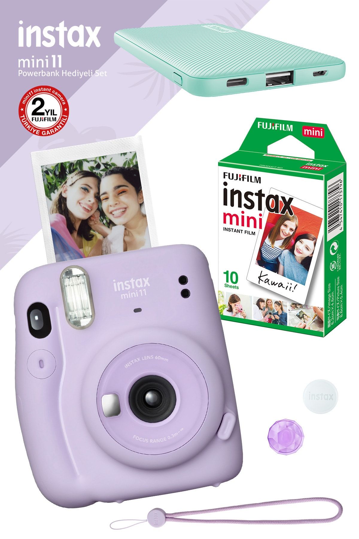 Instaflex Instax Mini 11 Lila Fotoğraf Makinesi 10'lu Film Teal Powerbank