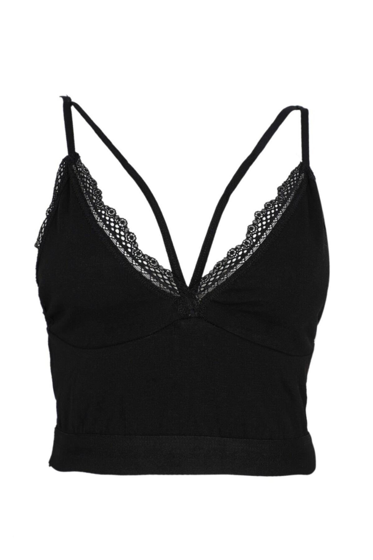 ld lidya underwear Kadın Siyah Ipli Dantelli Askılı Büstiyer Ld6379