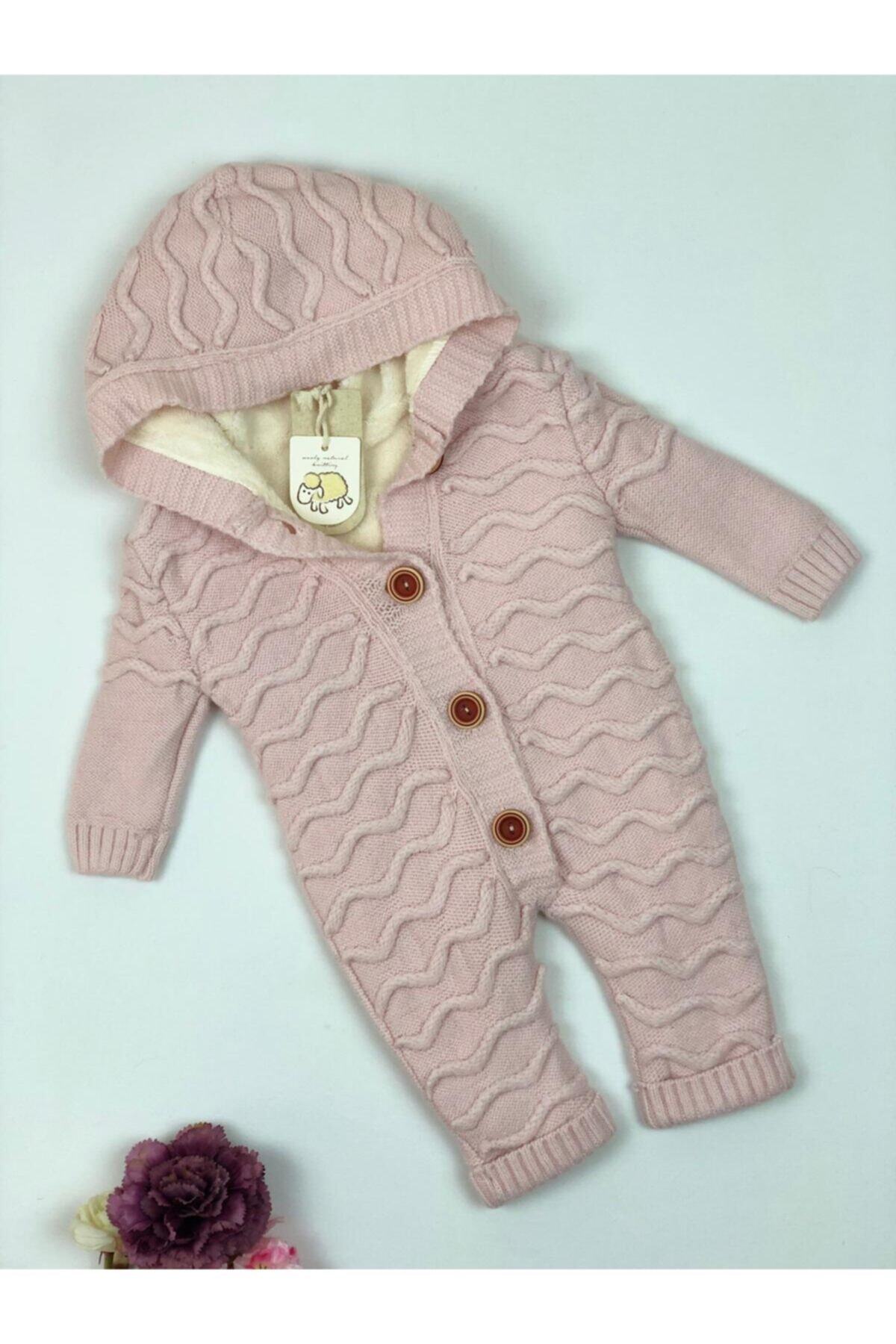 Babymio Kız Bebek Pembe Kuzu Yünü Triko Tulum