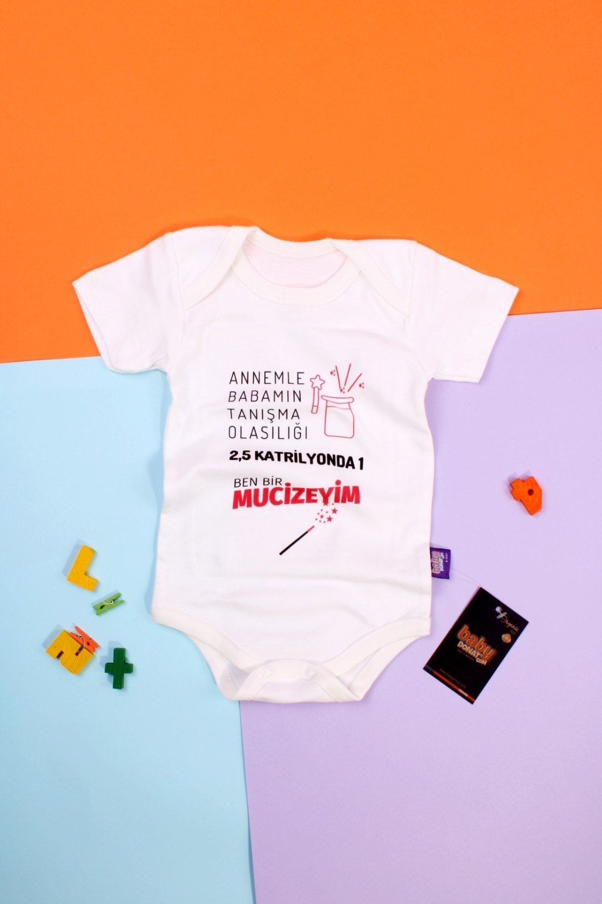 Babydonat Ben Bir Mucizeyim Desenli Kısa Kol Body