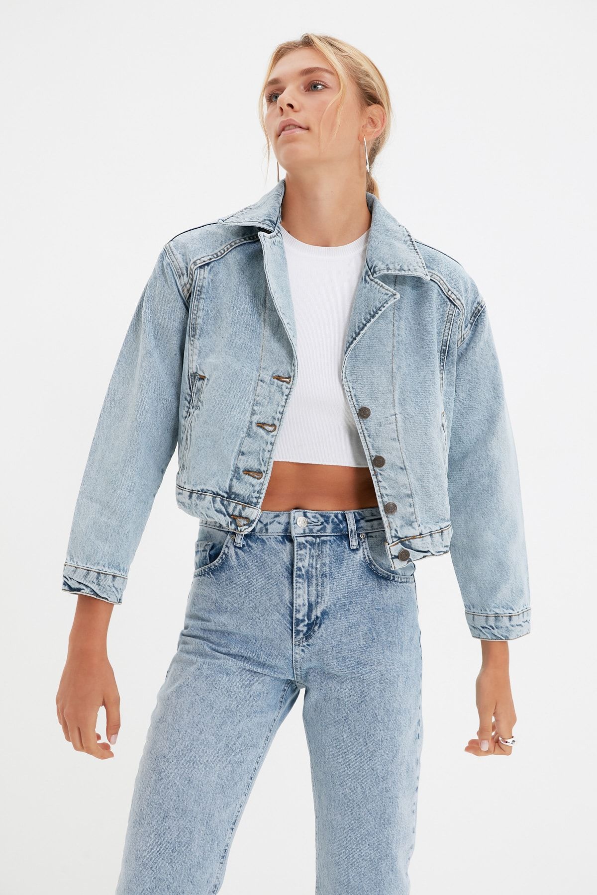 TRENDYOLMİLLA Mavi Kruvaze Denim Ceket TWOAW22CE0130