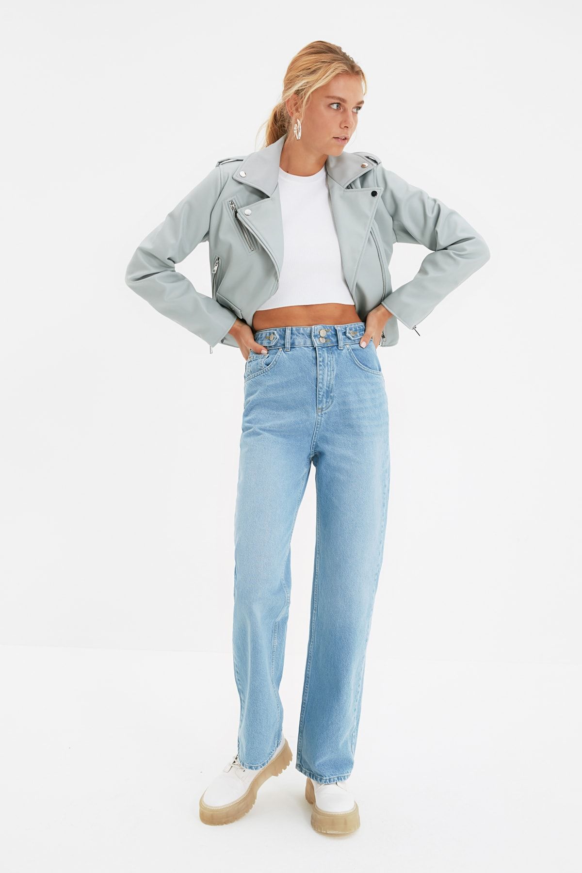 TRENDYOLMİLLA Mavi Yüksek Bel 90's Wide Leg Jeans TWOAW22JE0478