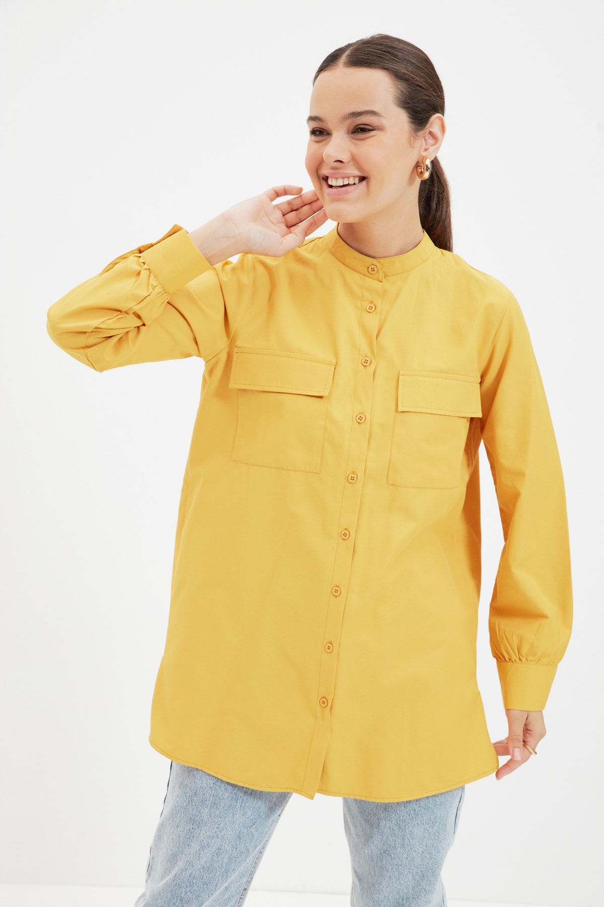 Trendyol Modest Hardal Hakim Yaka Tunik TCTAW22UK0081