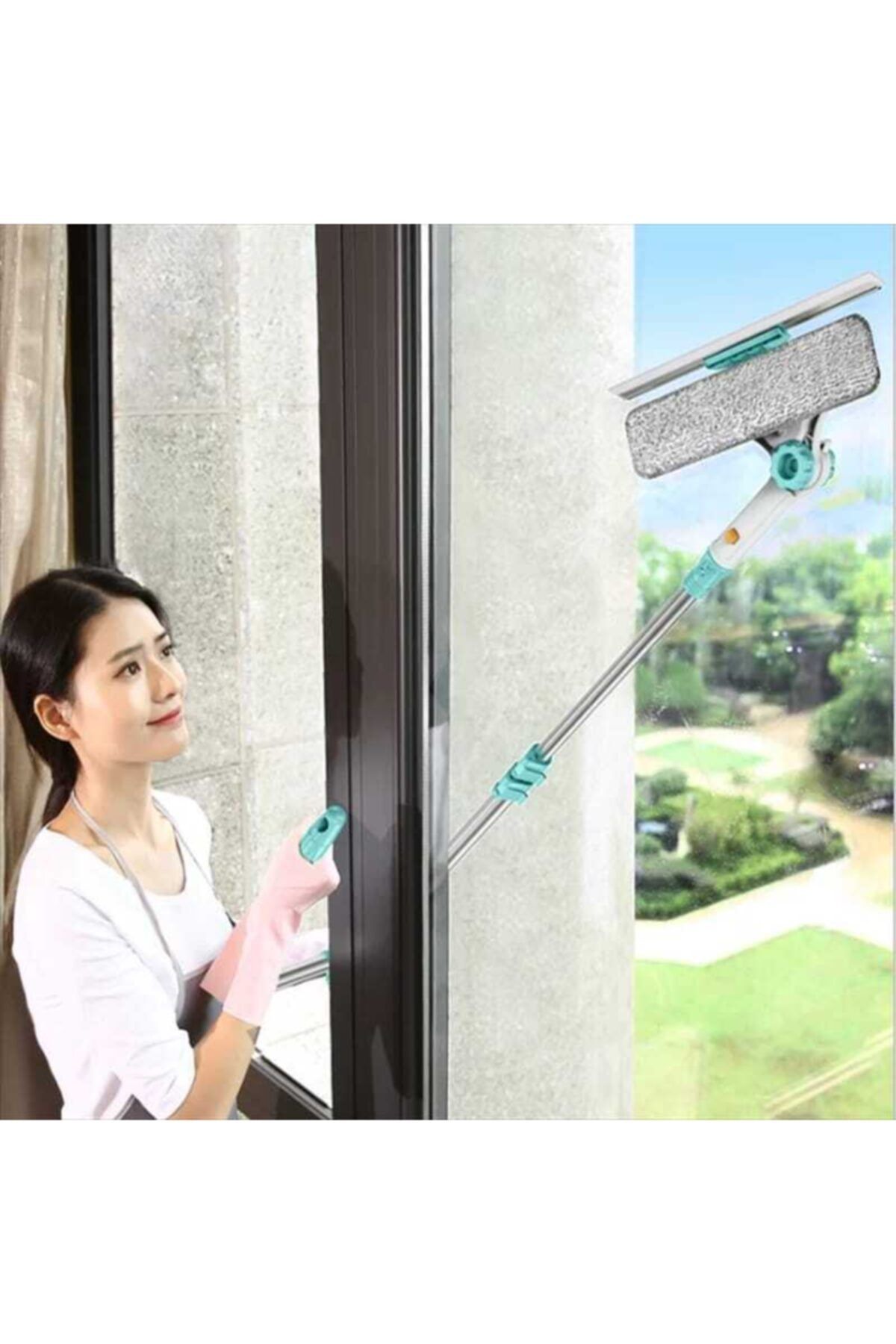 BERLİN HOME Çift Katmanlı Yüksek Katlı Geri Çekilebilir Çift Taraflı Cam Silme Aparatı