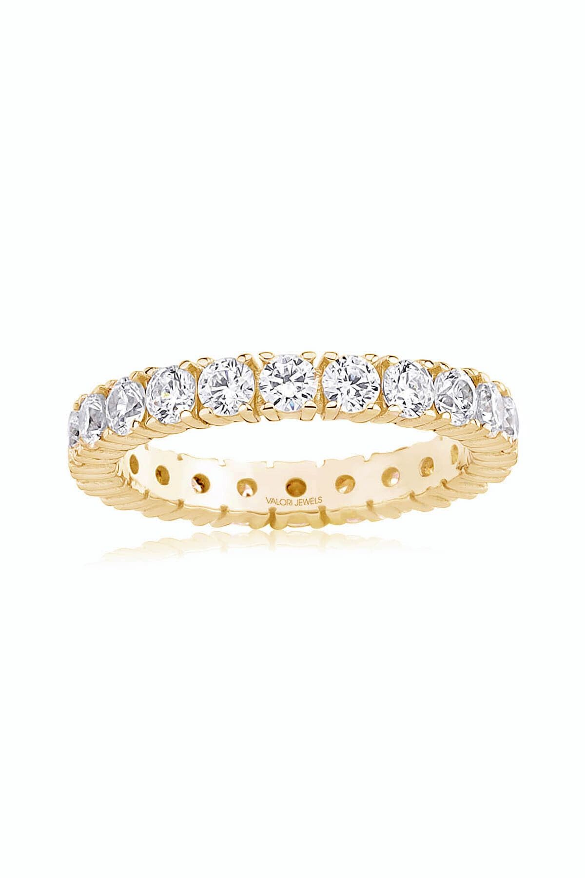 Valori Jewels 2.53 Karat Swarovski Zirkon Taşlı, Altın Rengi Gümüş Tamtur Yüzük