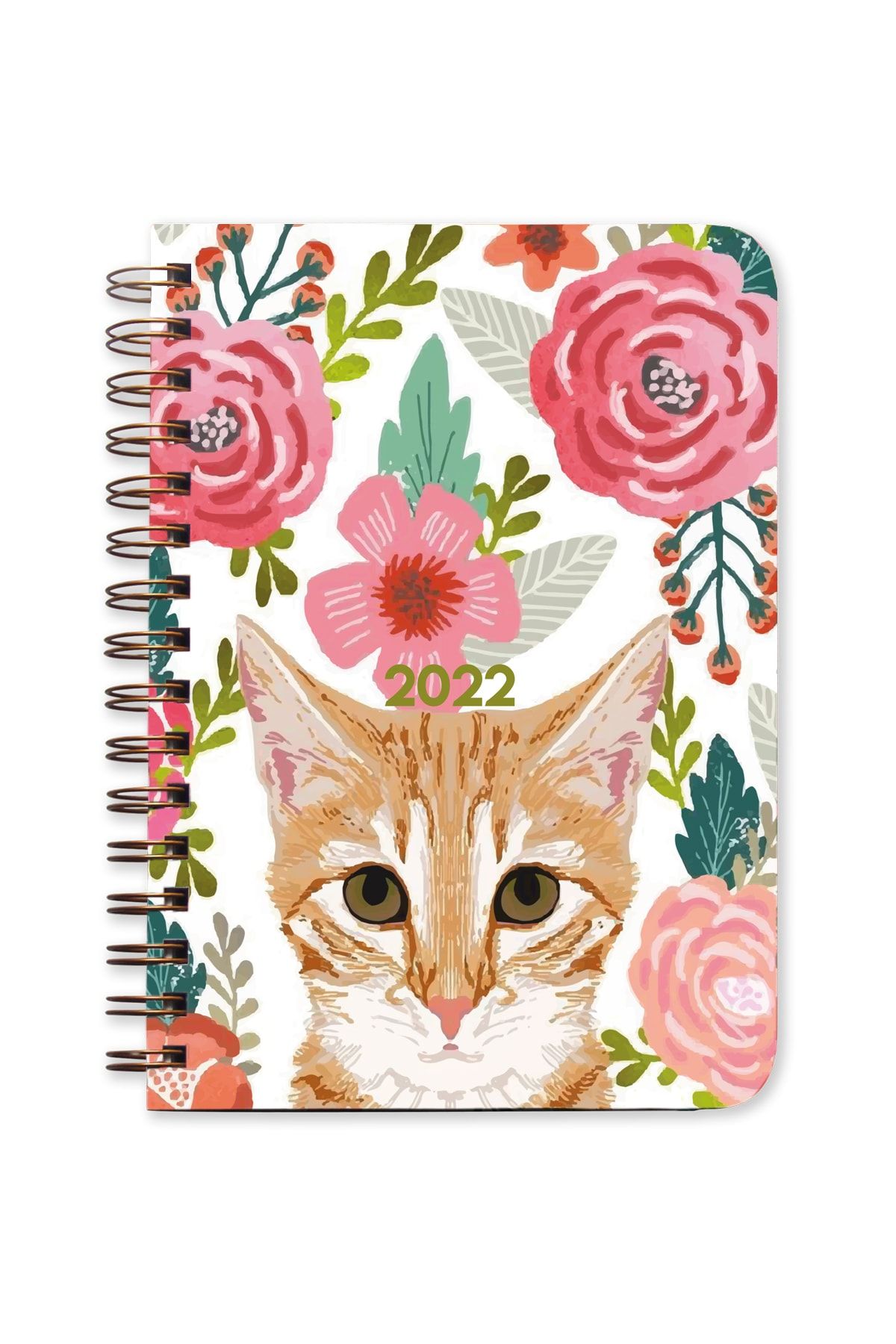 MarufBook 2022 Çiçekli - Kedi Akademik Ajanda 13 Aylık Sticker Hediyeli + Lastikli